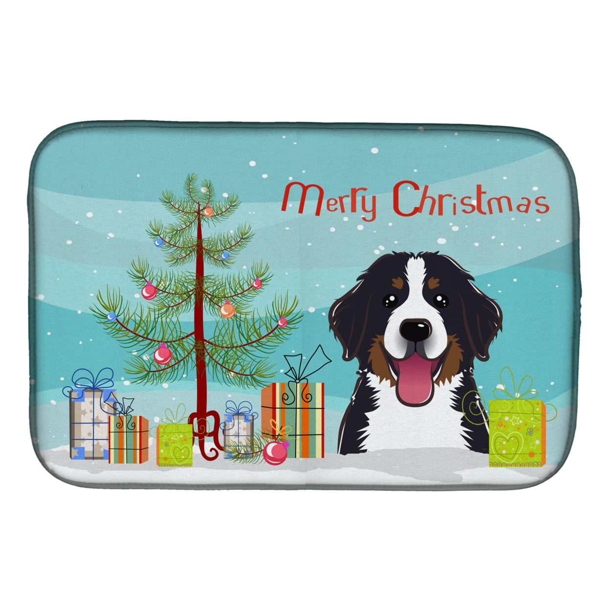 BB1609DDM Christmas Tree & Bernese Mountain Dog Dish Drying Mat