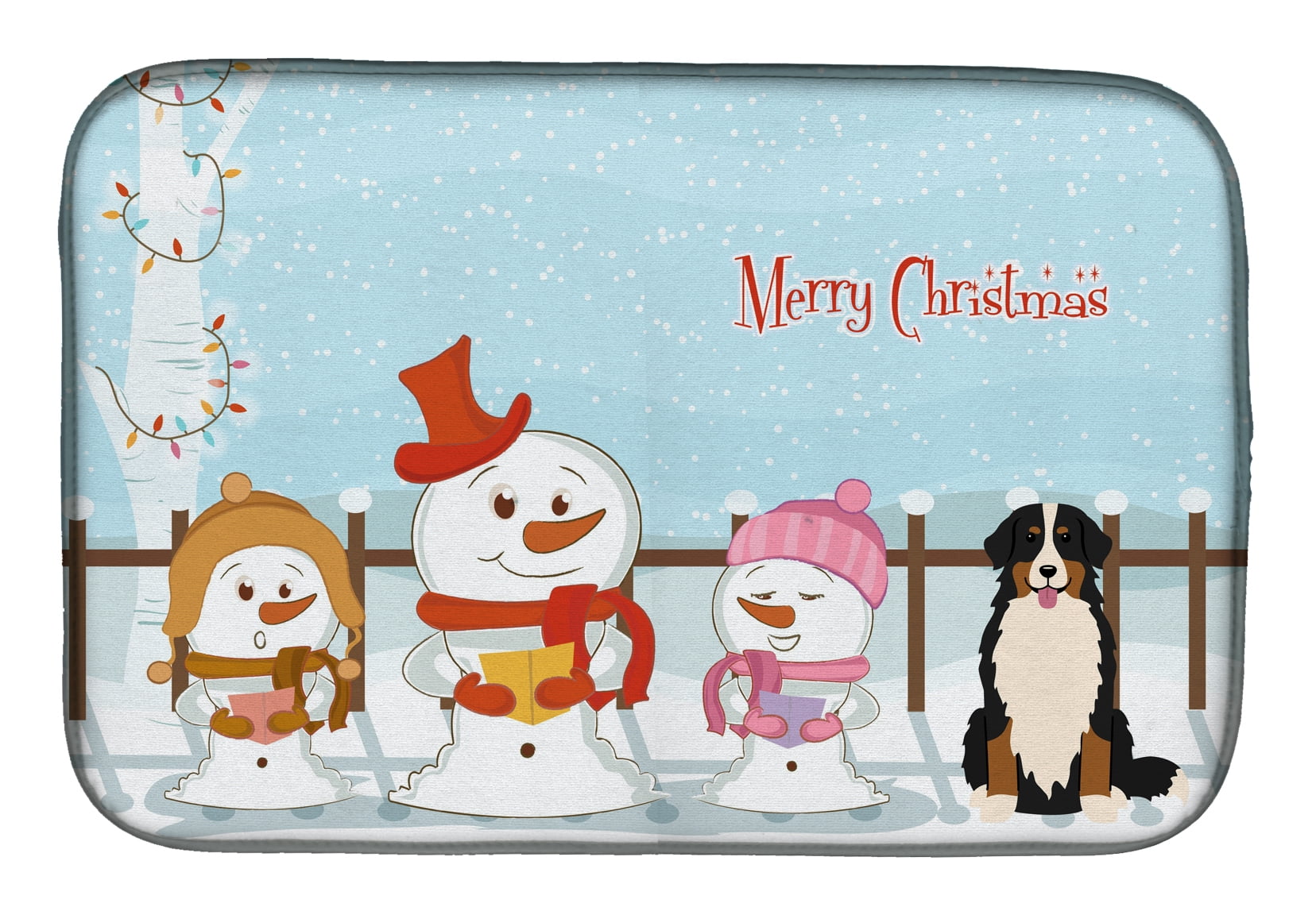 Merry Christmas Carolers Bernese Mountain Dog Dish Drying Mat