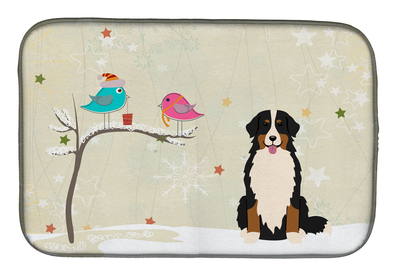 Christmas Presents Between Friends Bernese Mountain Dog Dish Drying Mat