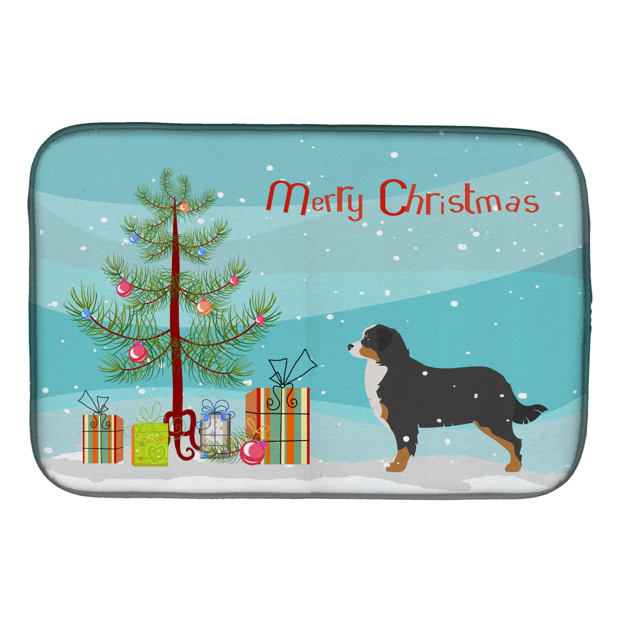 BB2937DDM Bernese Mountain Dog Merry Christmas Tree Dish Drying Mat