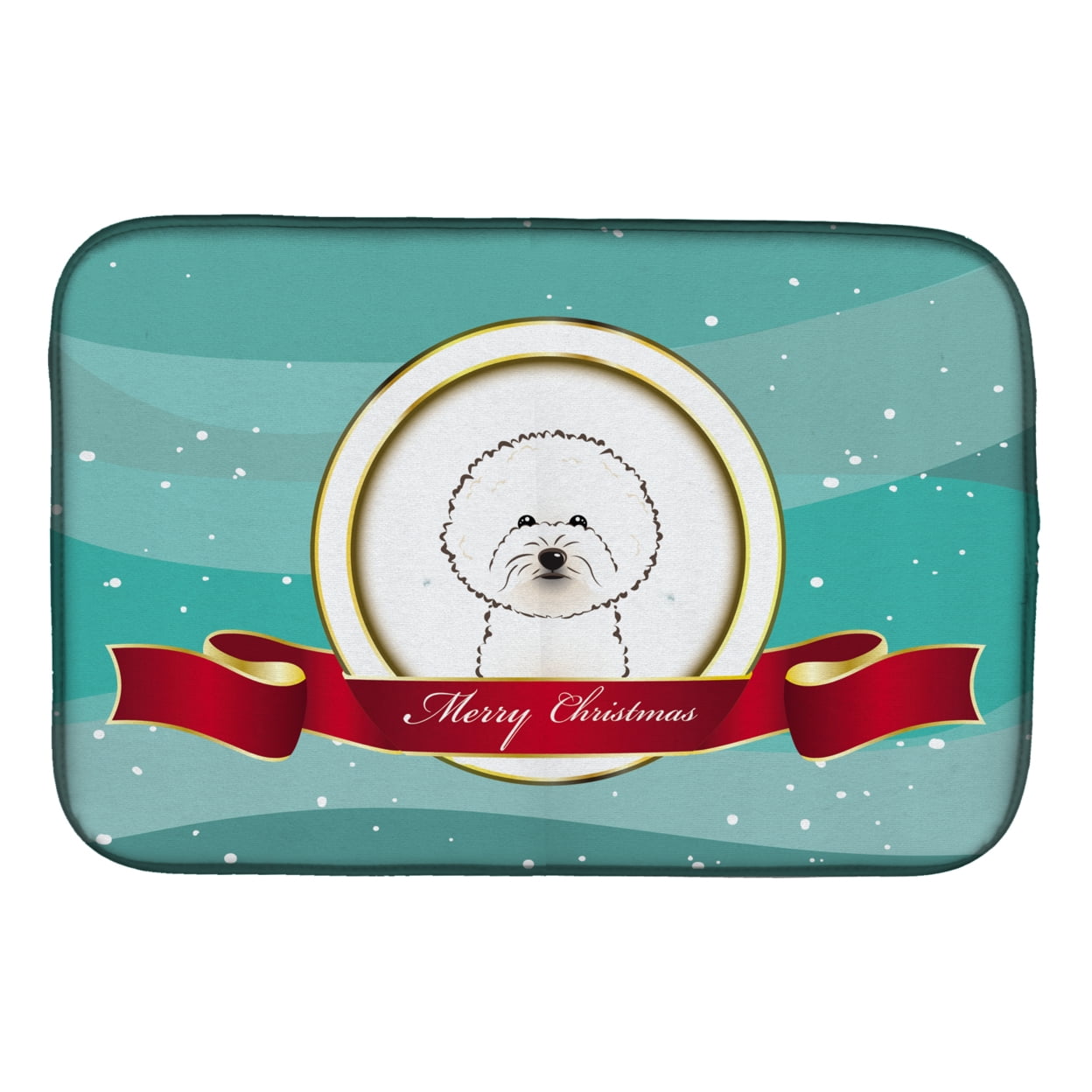 Bichon Frise Merry Christmas Dish Drying Mat