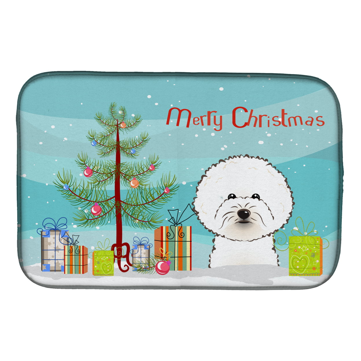 Christmas Tree & Bichon Frise Dish Drying Mat