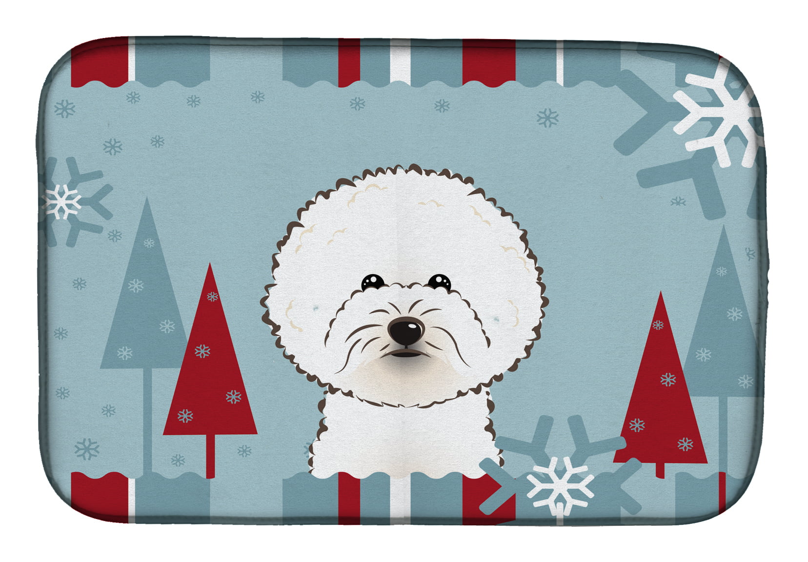 Winter Holiday Bichon Frise Dish Drying Mat