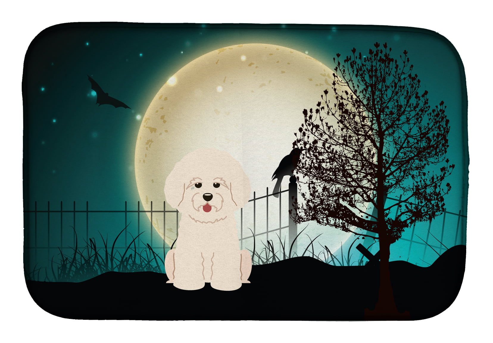 Halloween Scary Bichon Frise Dish Drying Mat