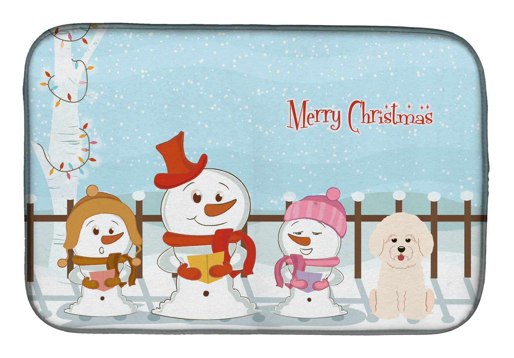 Merry Christmas Carolers Bichon Frise Dish Drying Mat