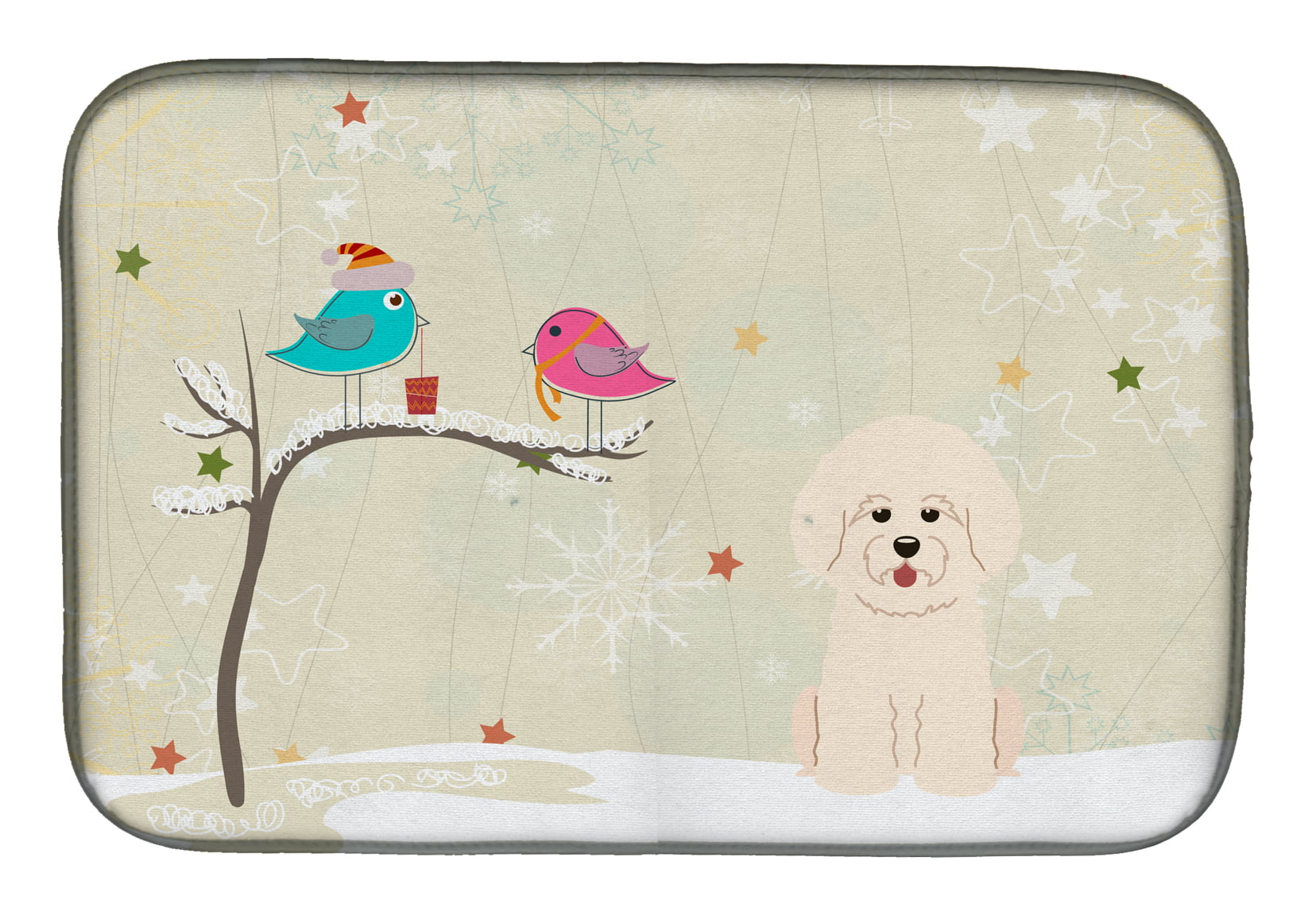 Christmas Presents Between Friends Bichon Frise Dish Drying Mat
