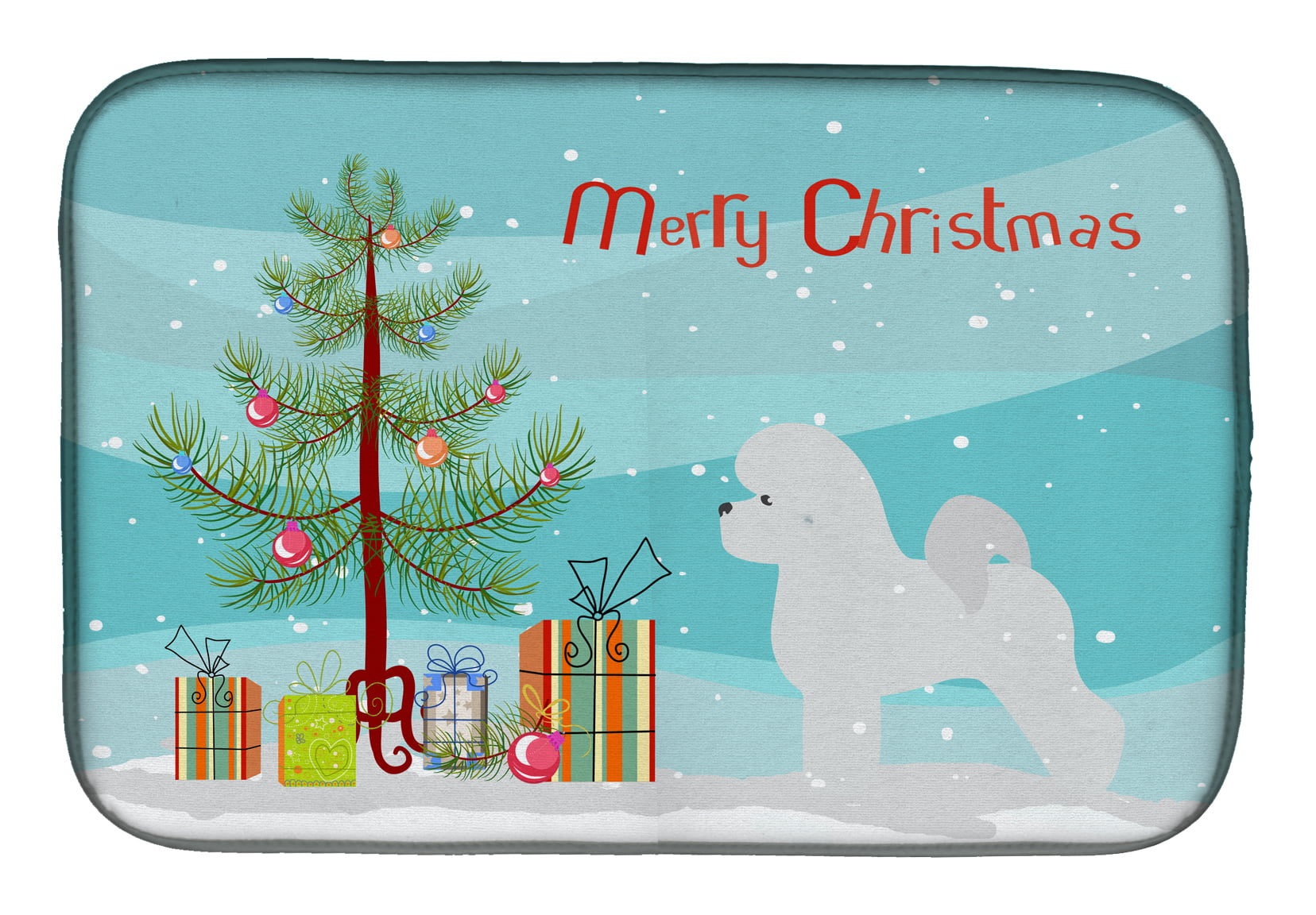 BB2963DDM Bichon Frise Merry Christmas Tree Dish Drying Mat