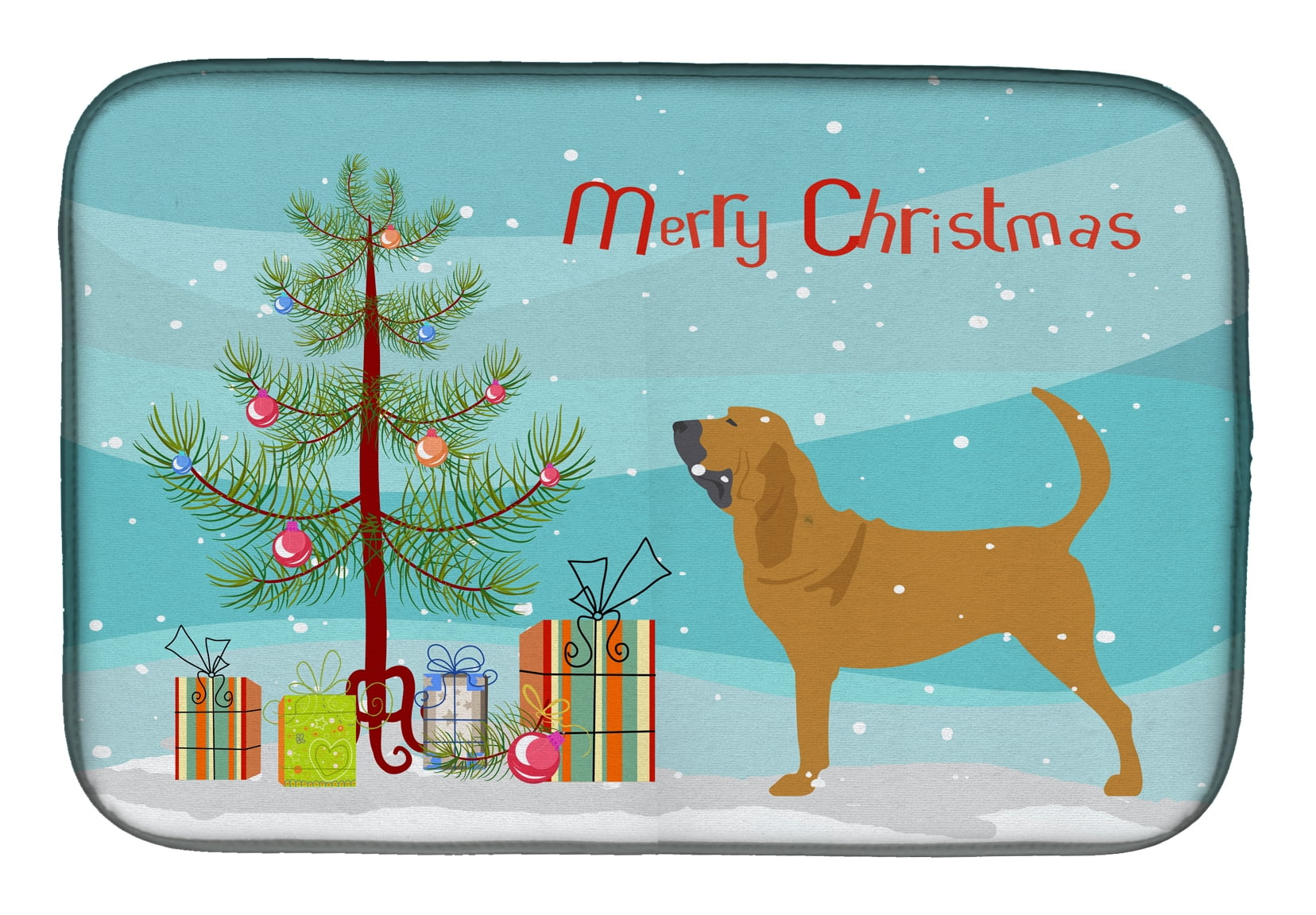 Bloodhound Merry Christmas Tree Dish Drying Mat