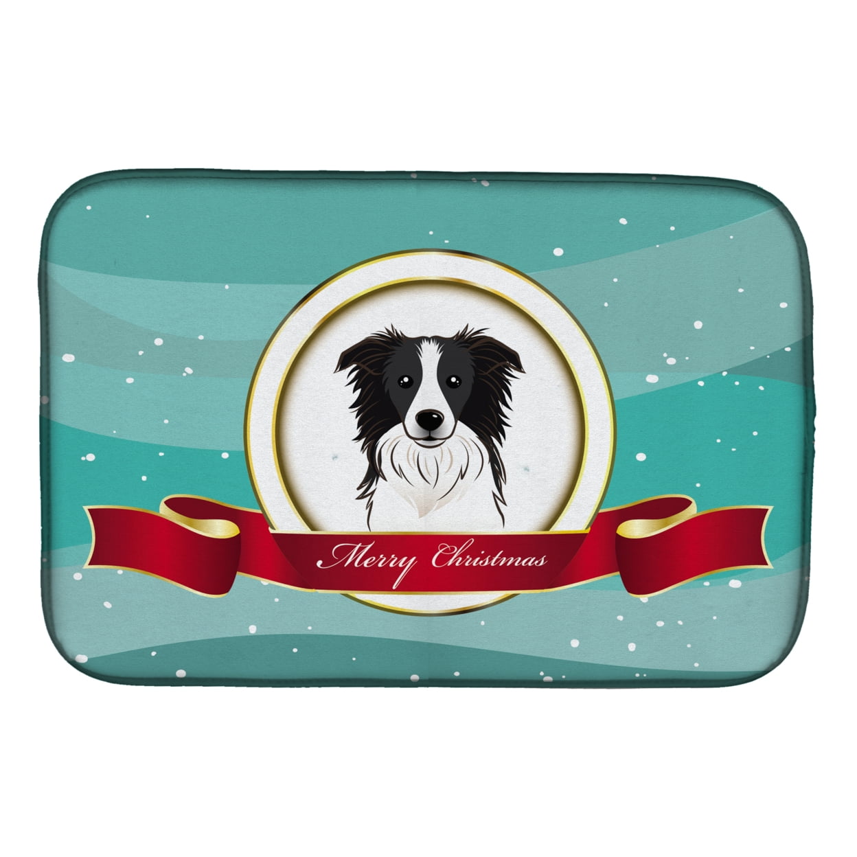 Border Collie Merry Christmas Dish Drying Mat