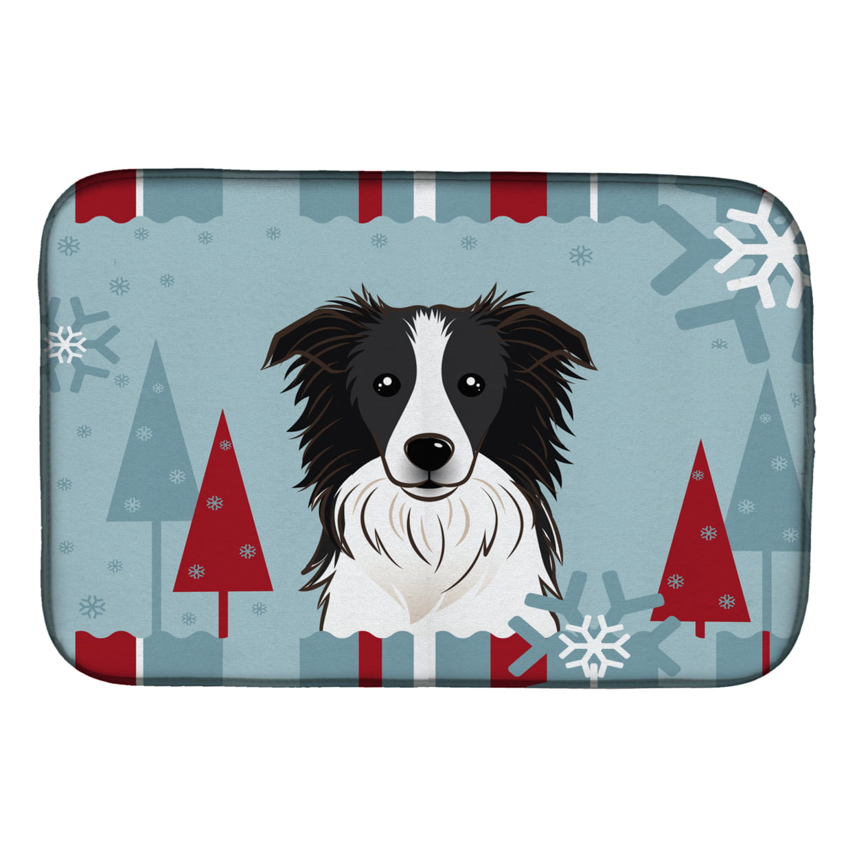 Winter Holiday Border Collie Dish Drying Mat