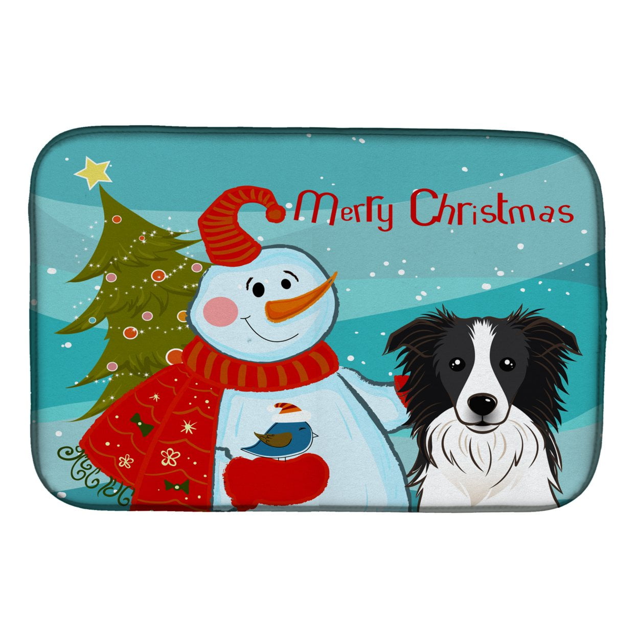 BB1861DDM Snowman With Border Collie Dish Drying Mat