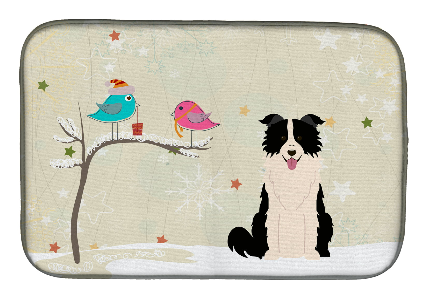Christmas Presents Between Friends Border Collie Black & White Dish Drying Mat