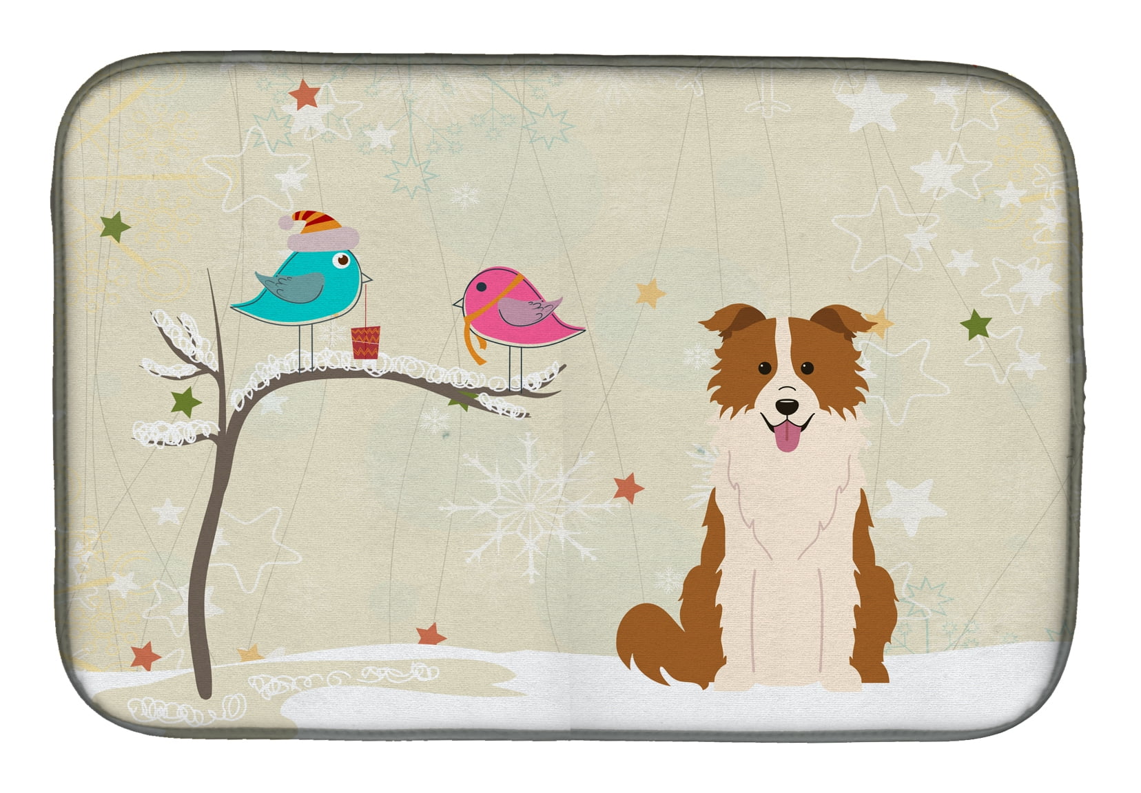 Christmas Presents Between Friends Border Collie Red White Dish Drying Mat