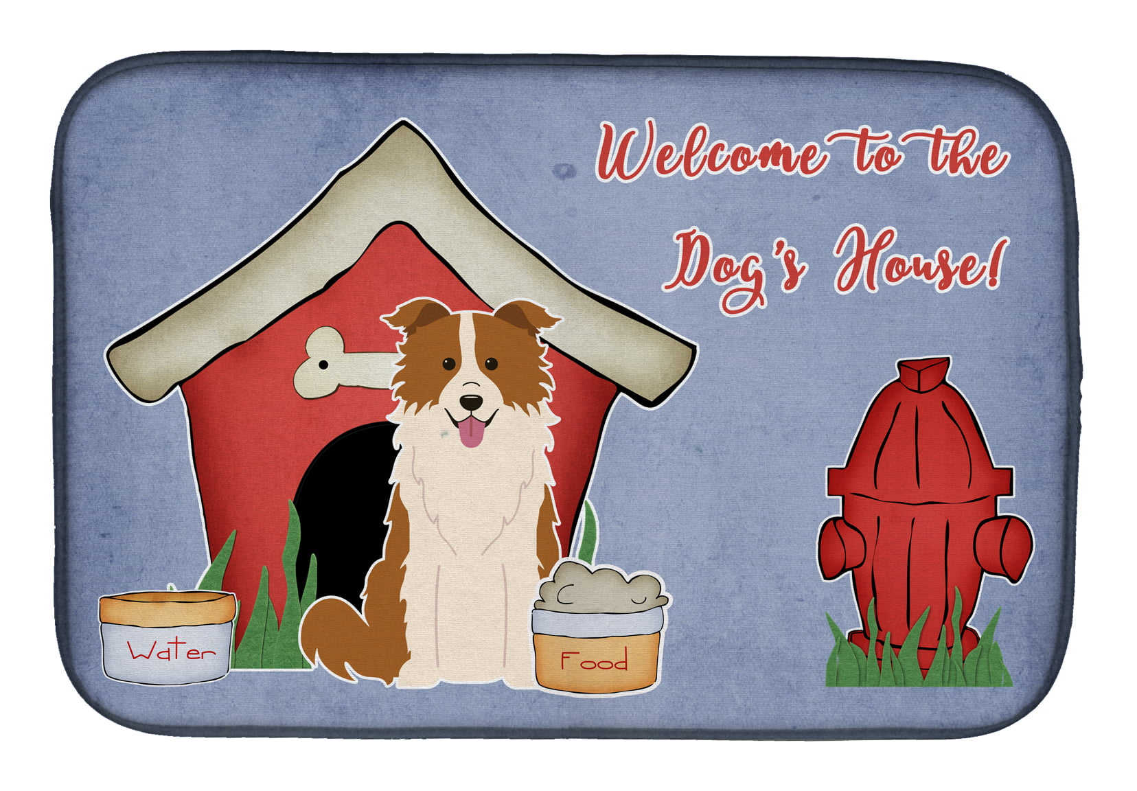 Dog House Collection Border Collie Red White Dish Drying Mat