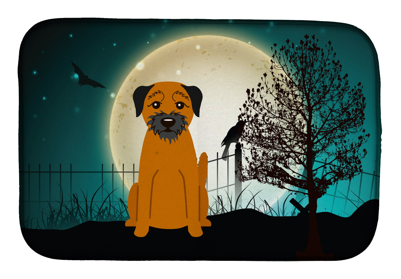Halloween Scary Border Terrier Dish Drying Mat