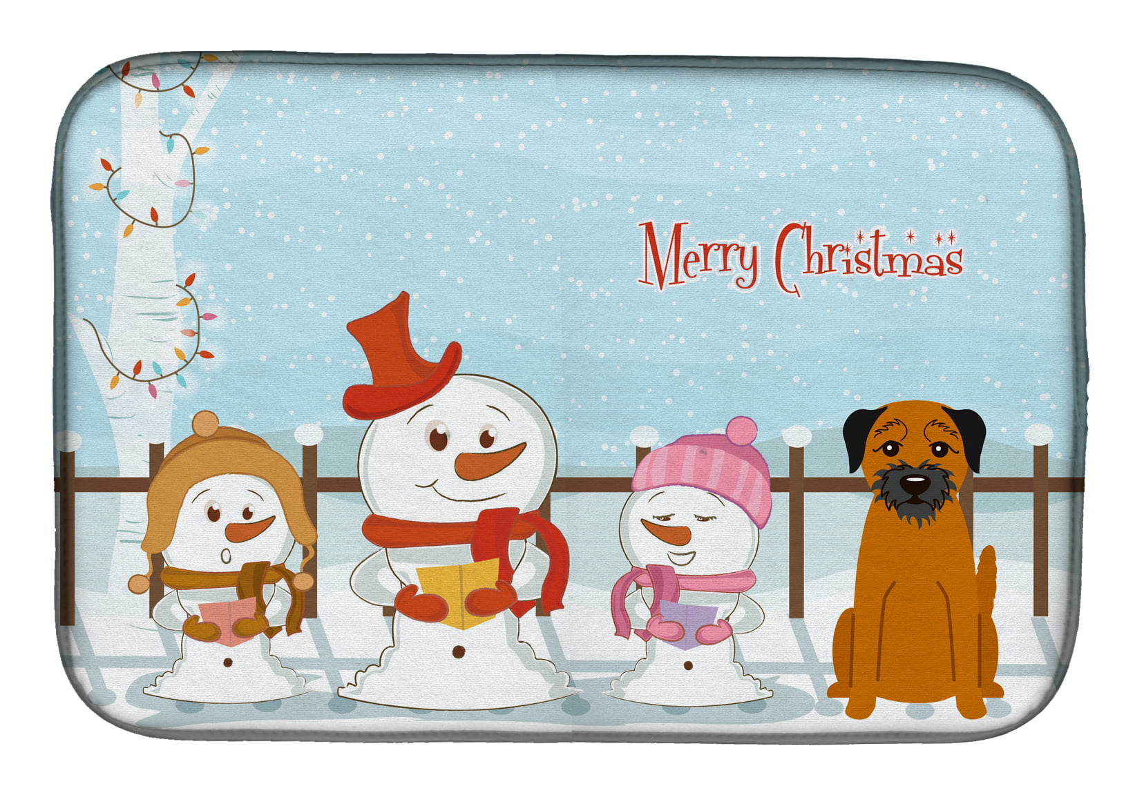 Merry Christmas Carolers Border Terrier Dish Drying Mat