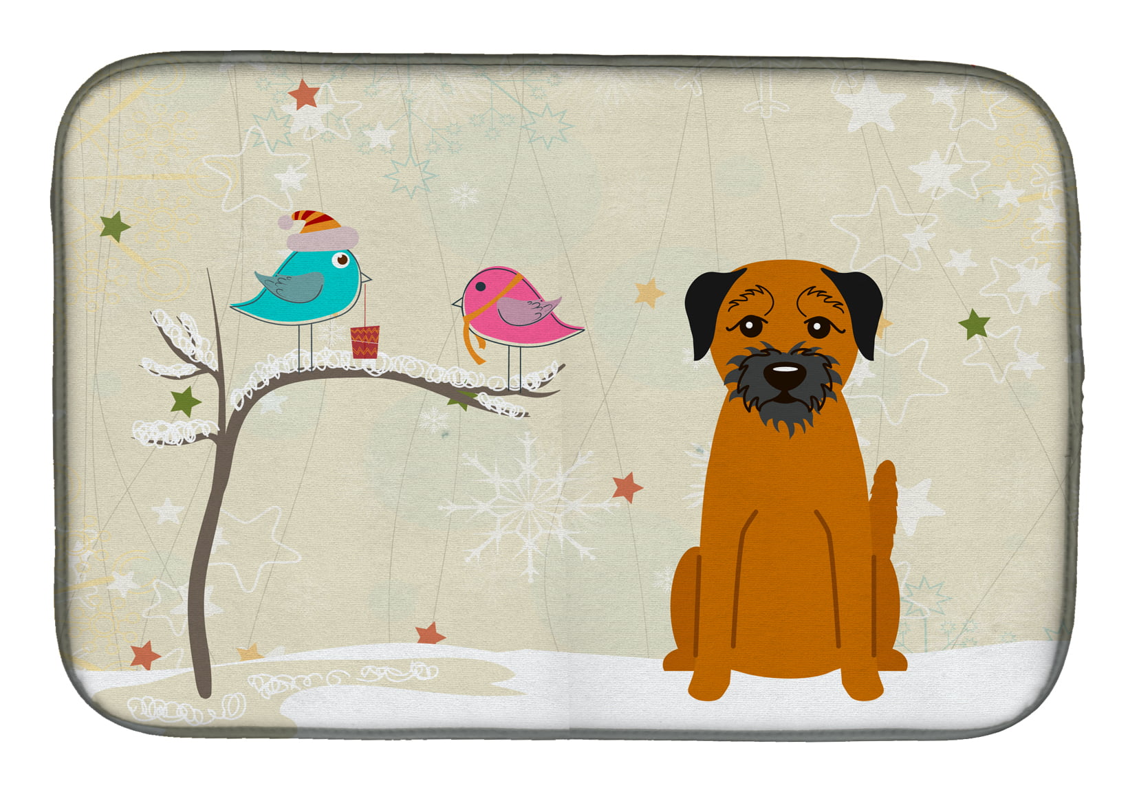 Christmas Presents Between Friends Border Terrier Dish Drying Mat