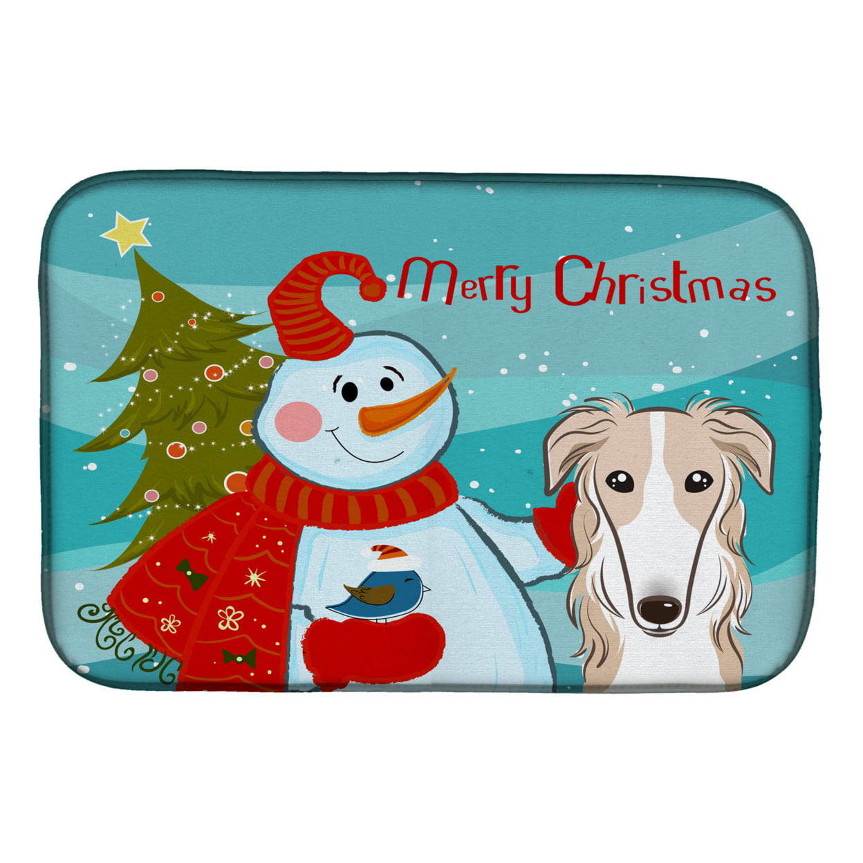 BB1848DDM Snowman With Borzoi Dish Drying Mat