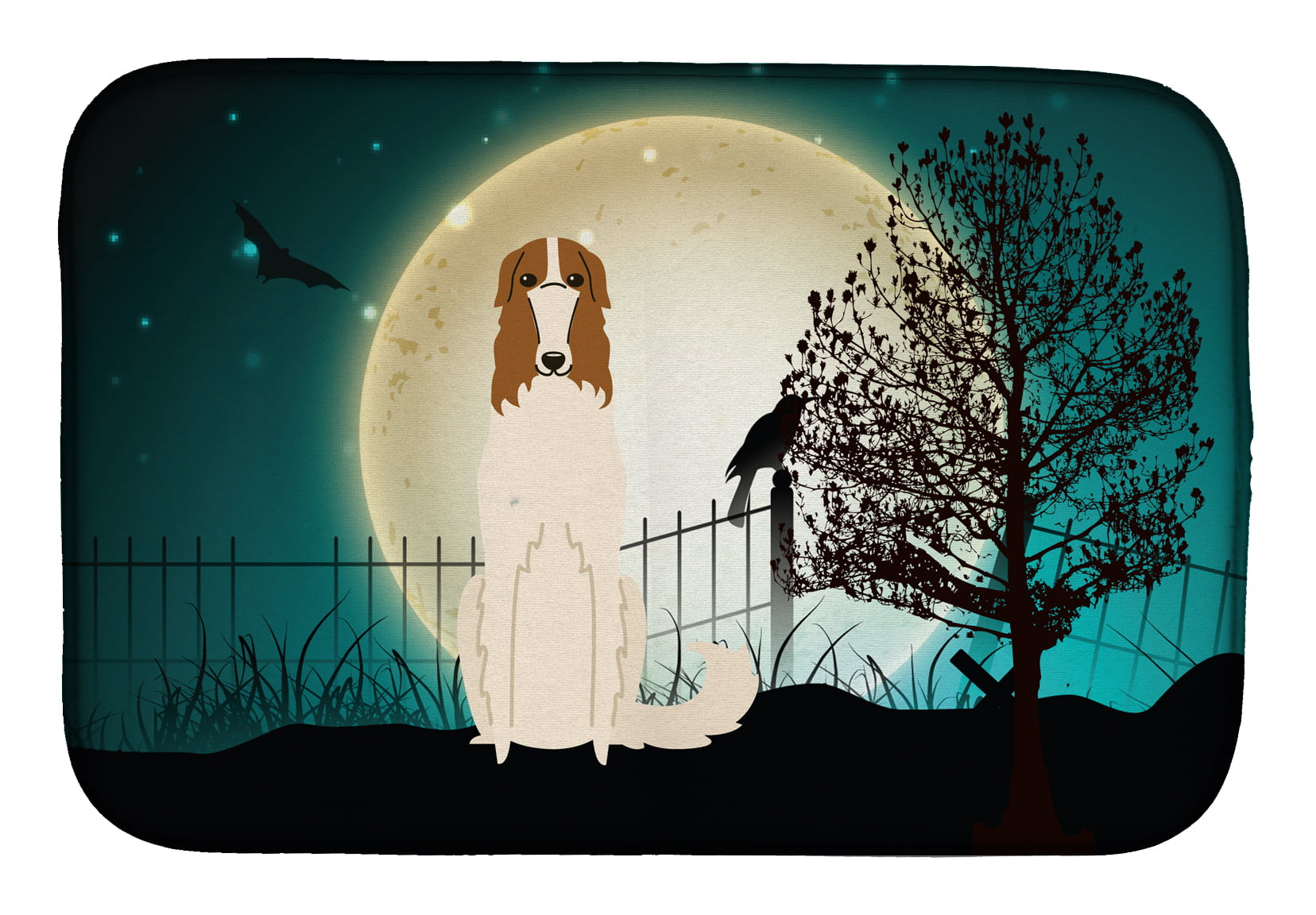 Halloween Scary Borzoi Dish Drying Mat