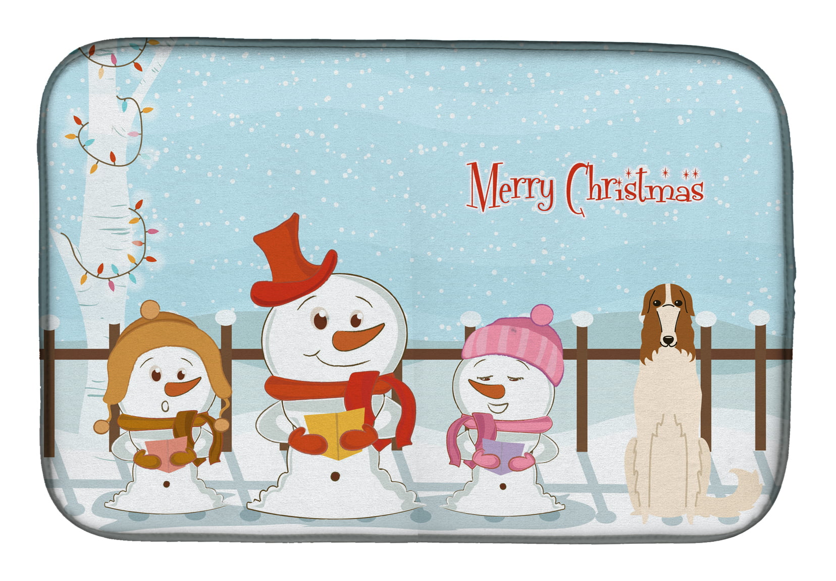 Merry Christmas Carolers Borzoi Dish Drying Mat