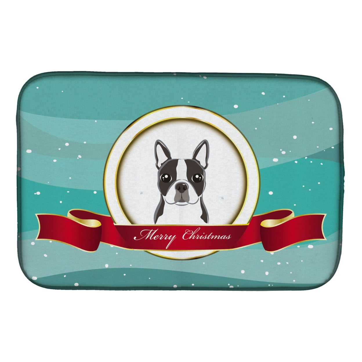 Boston Terrier Merry Christmas Dish Drying Mat