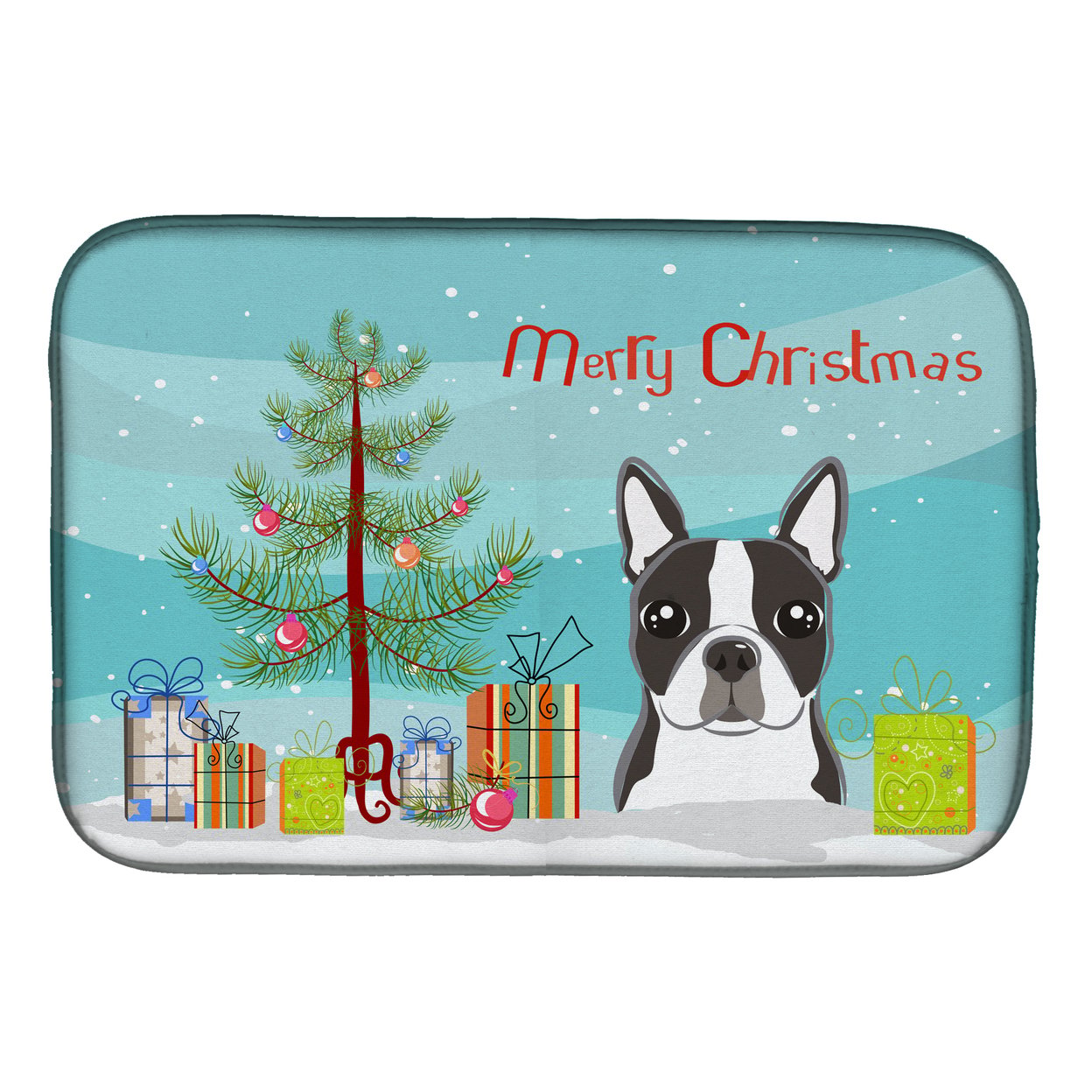 BB1575DDM Christmas Tree & Boston Terrier Dish Drying Mat