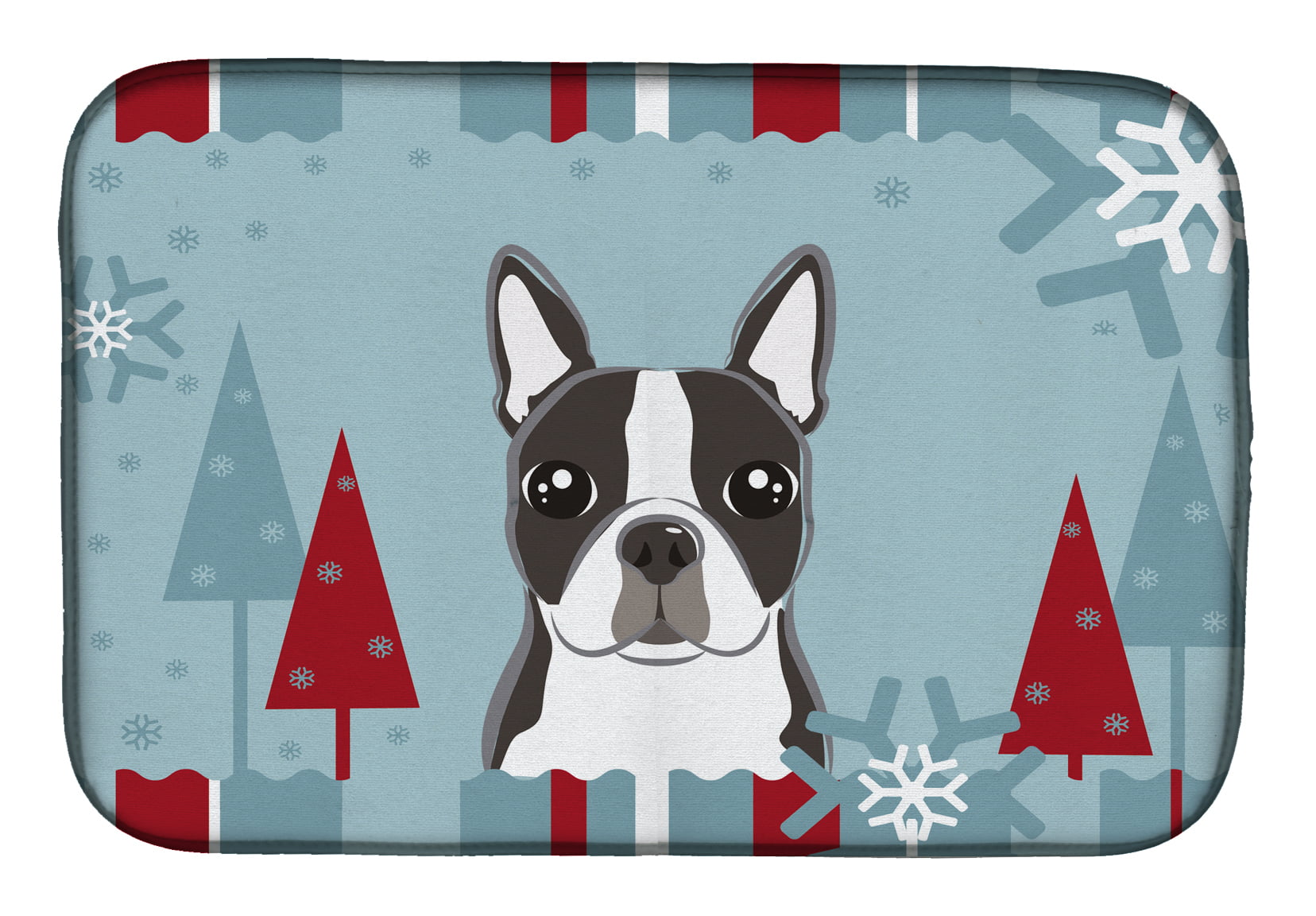 Winter Holiday Boston Terrier Dish Drying Mat