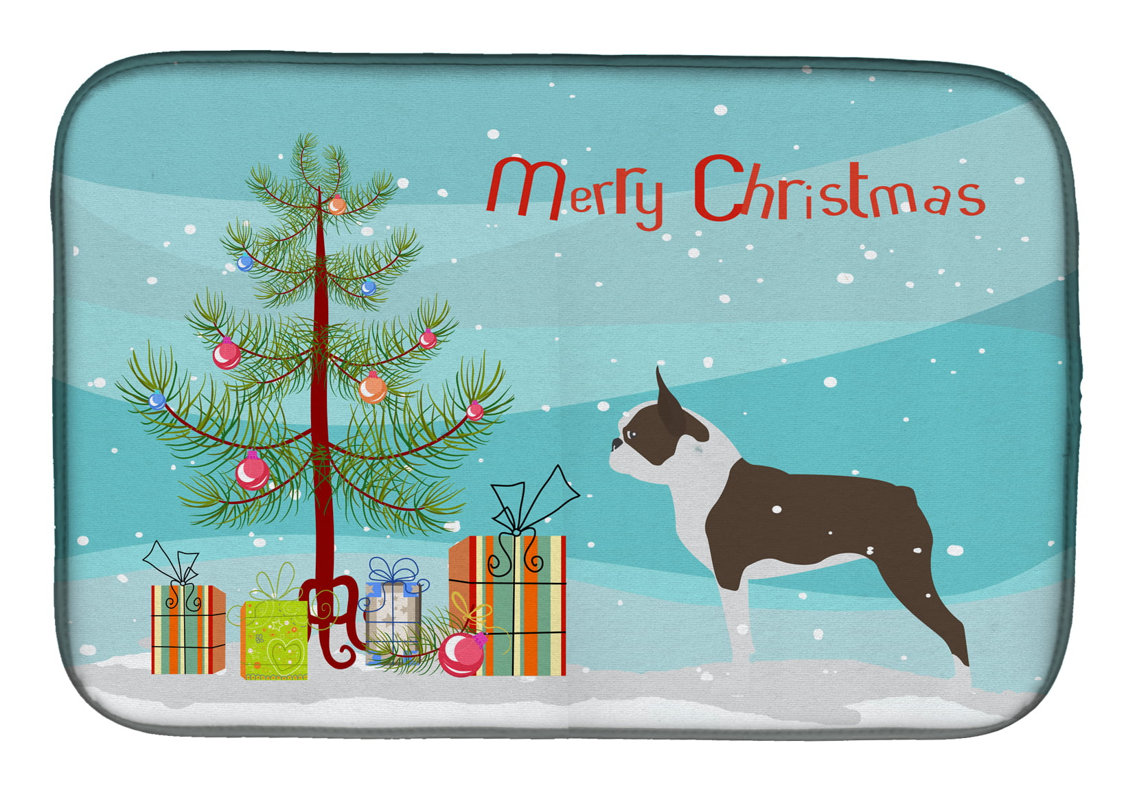 BB2962DDM Boston Terrier Merry Christmas Tree Dish Drying Mat