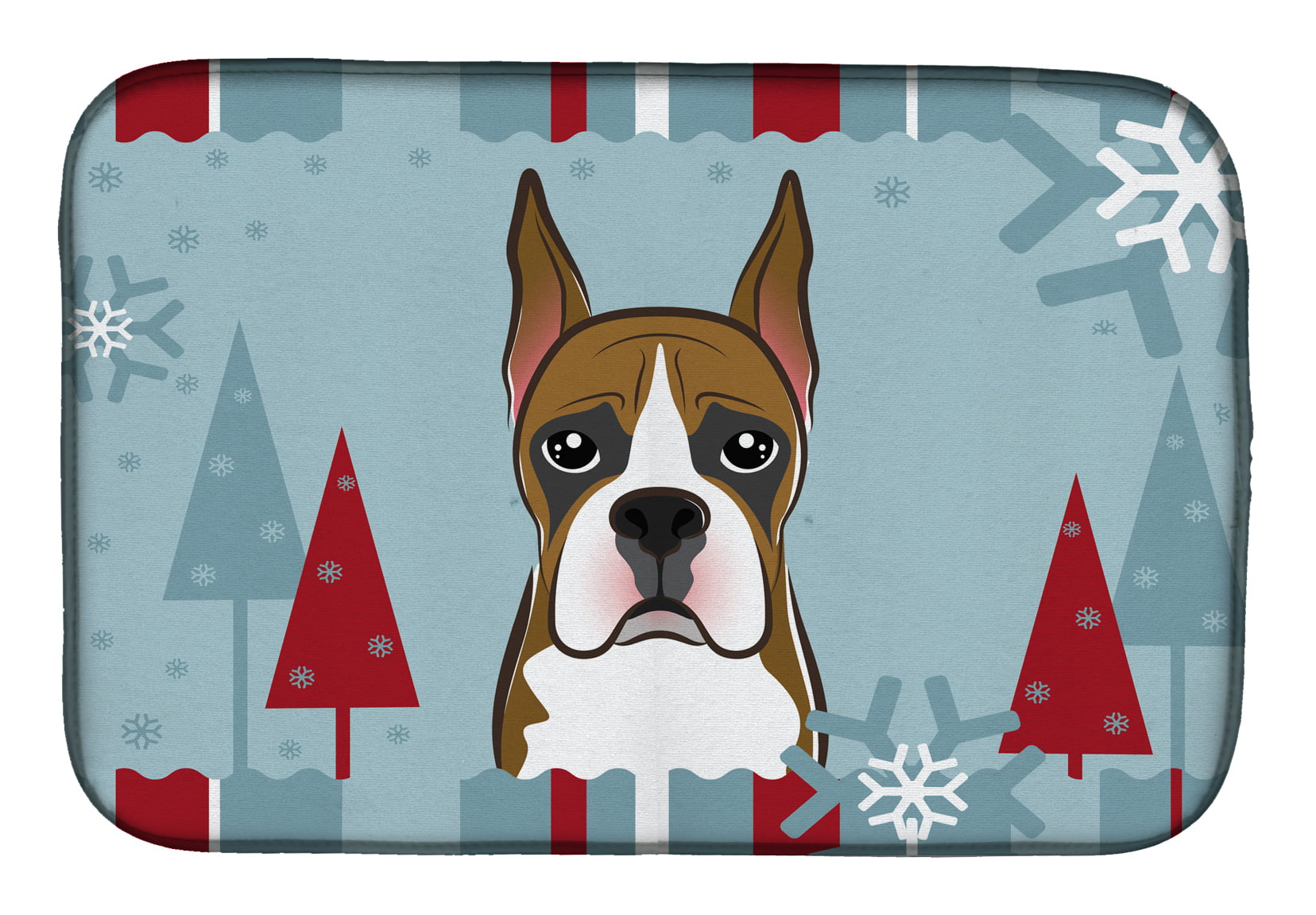 Winter Holiday Boxer Dish Drying Mat