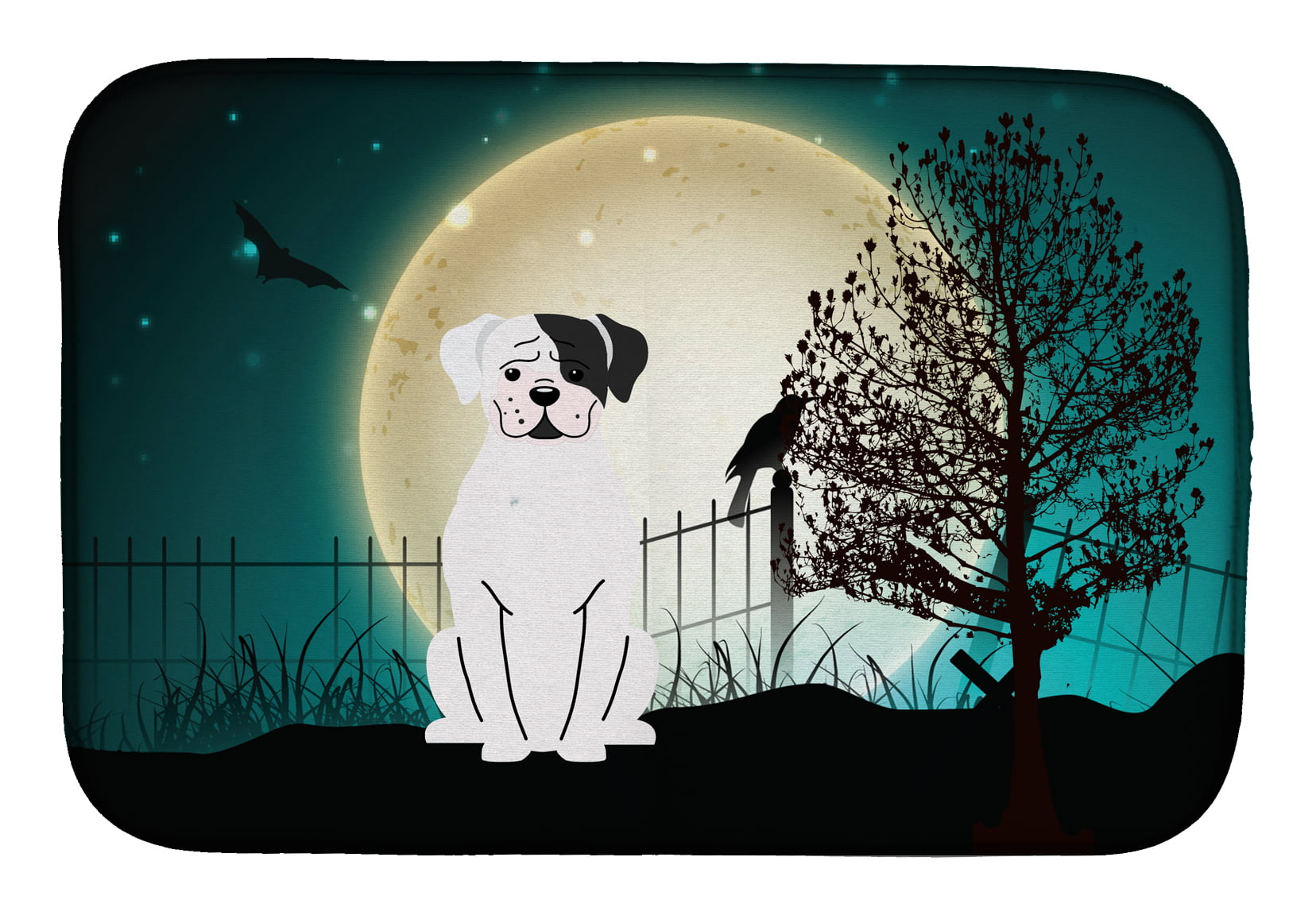 BB2304DDM Halloween Scary White Boxer Cooper Dish Drying Mat