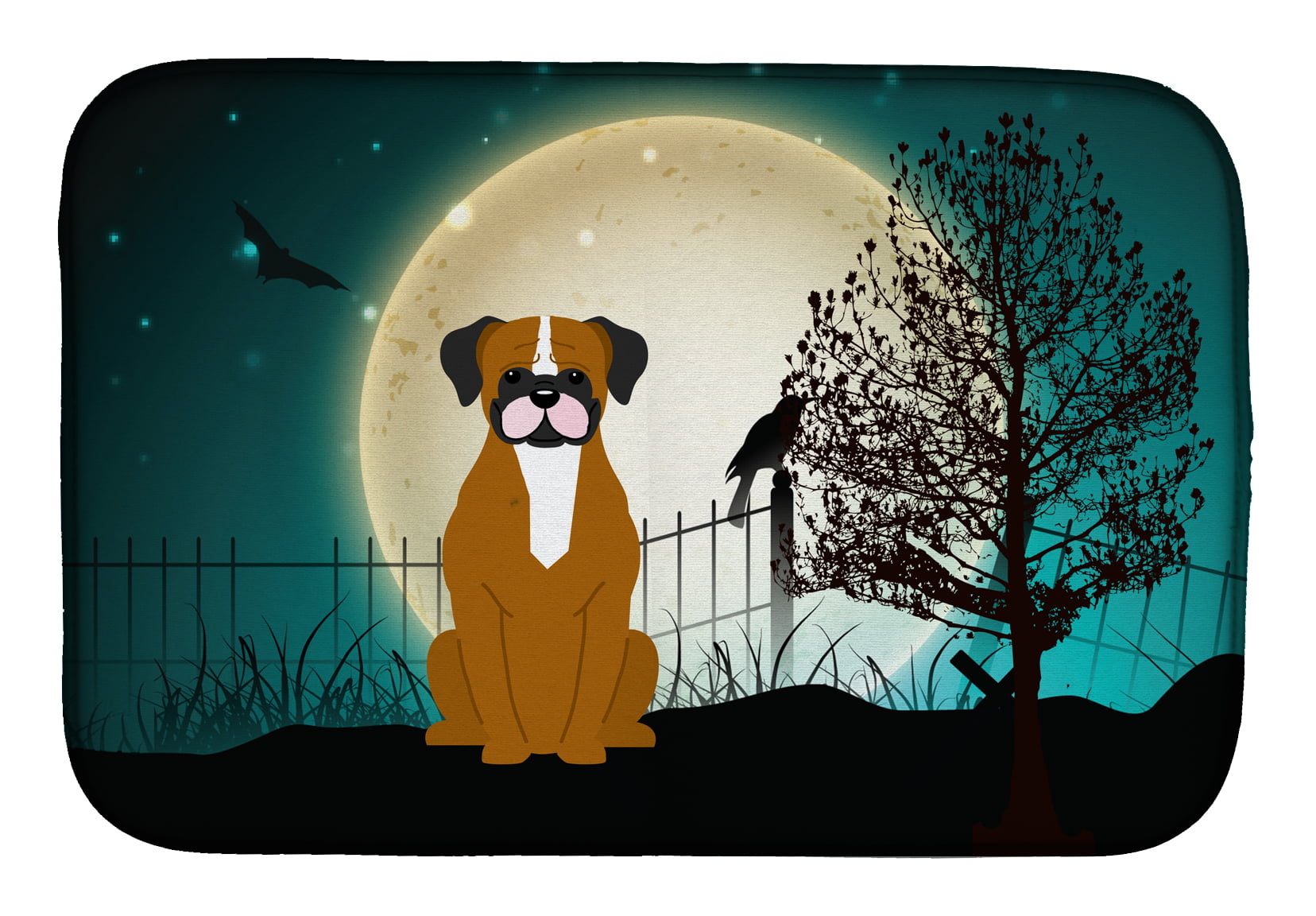 Halloween Scary Flashy Fawn Boxer Dish Drying Mat