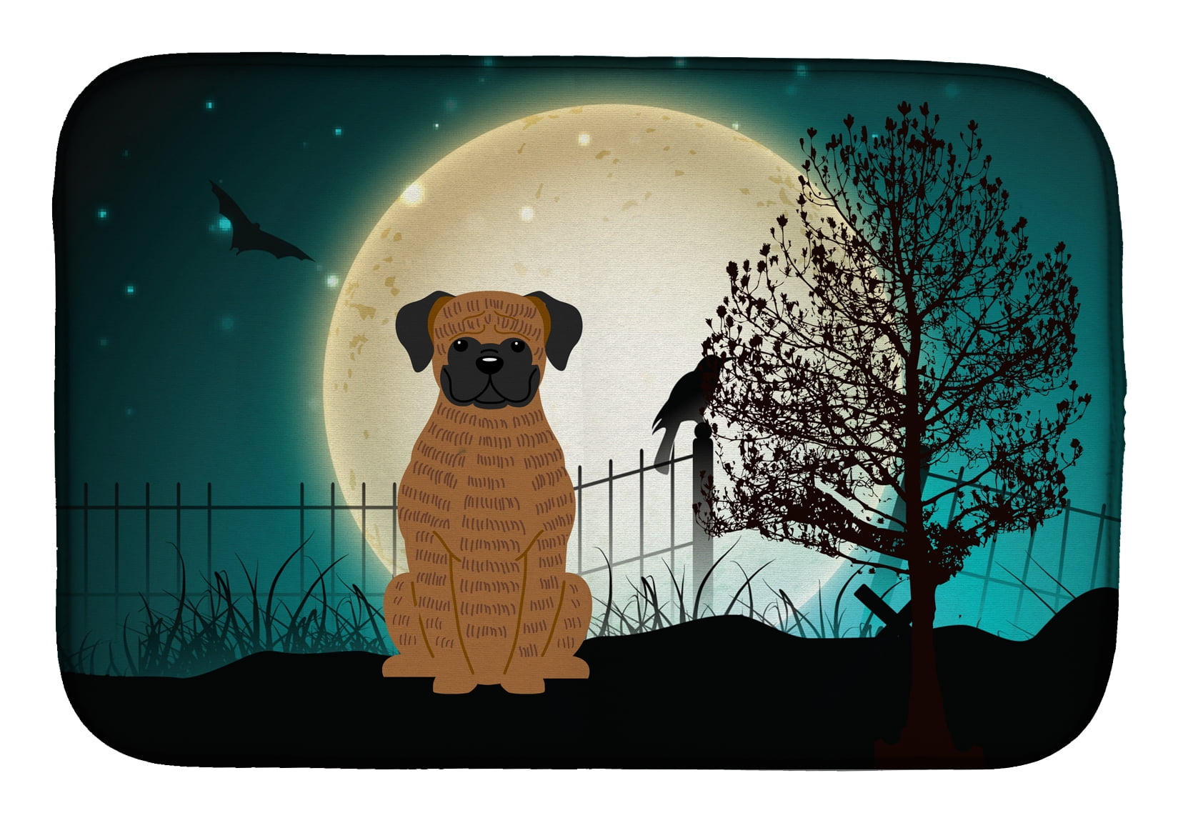 Halloween Scary Brindle Boxer Dish Drying Mat