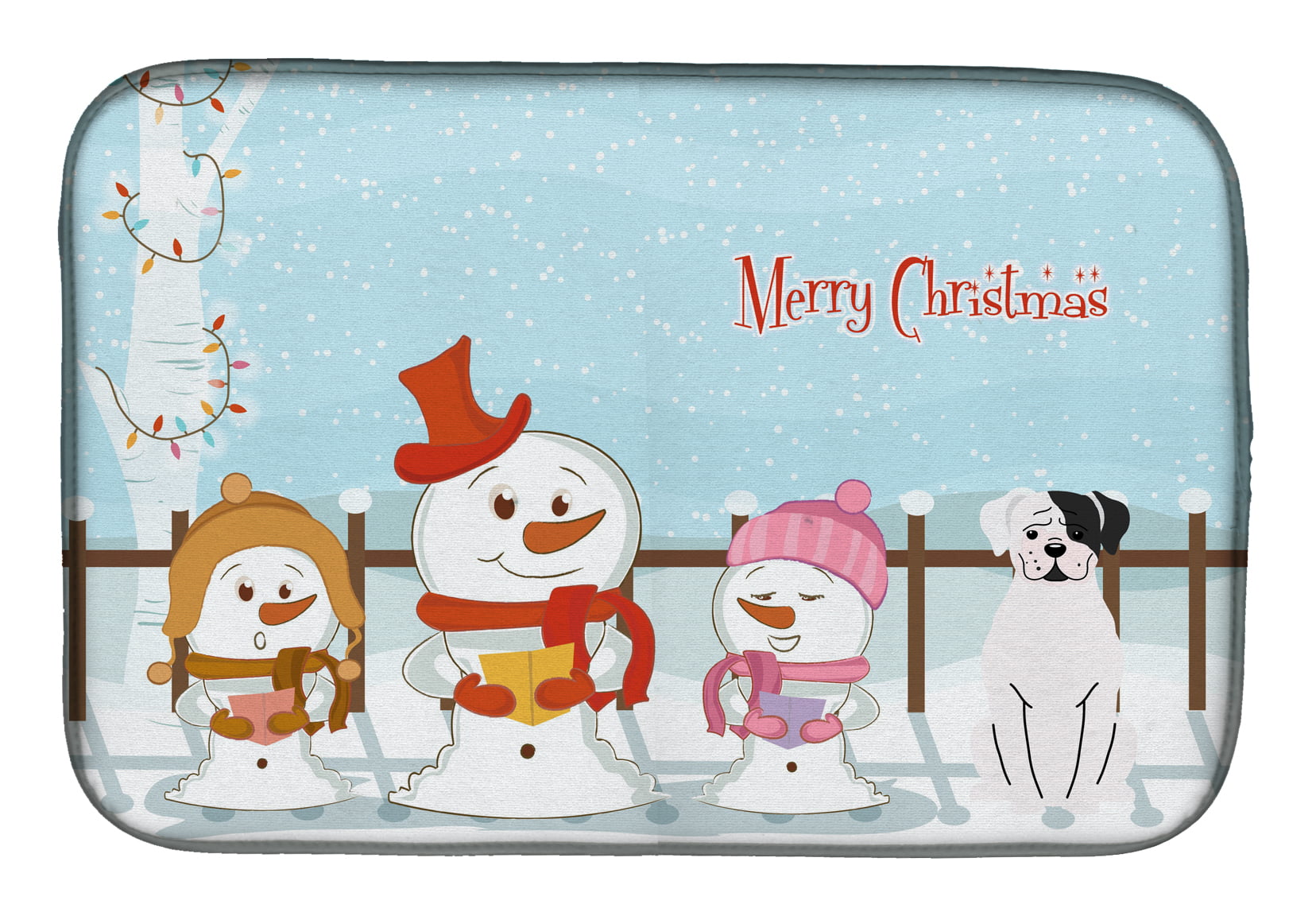 Merry Christmas Carolers White Boxer Cooper Dish Drying Mat
