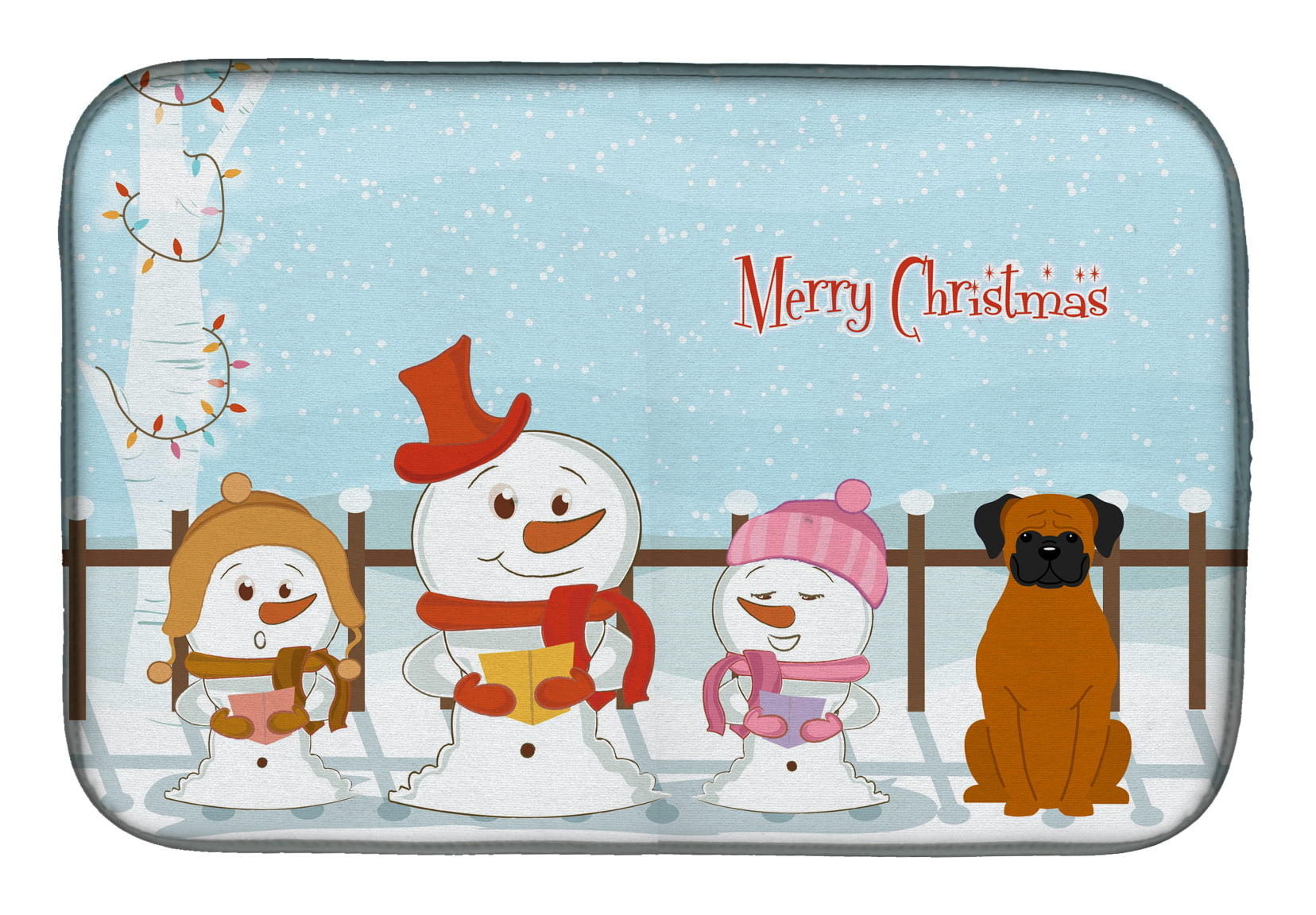 Merry Christmas Carolers Fawn Boxer Dish Drying Mat