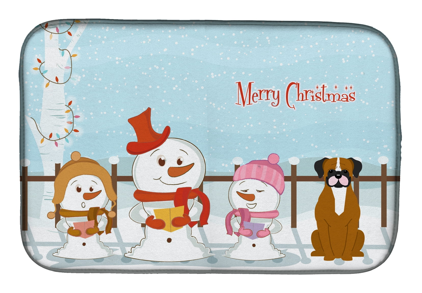 Merry Christmas Carolers Flashy Fawn Boxer Dish Drying Mat