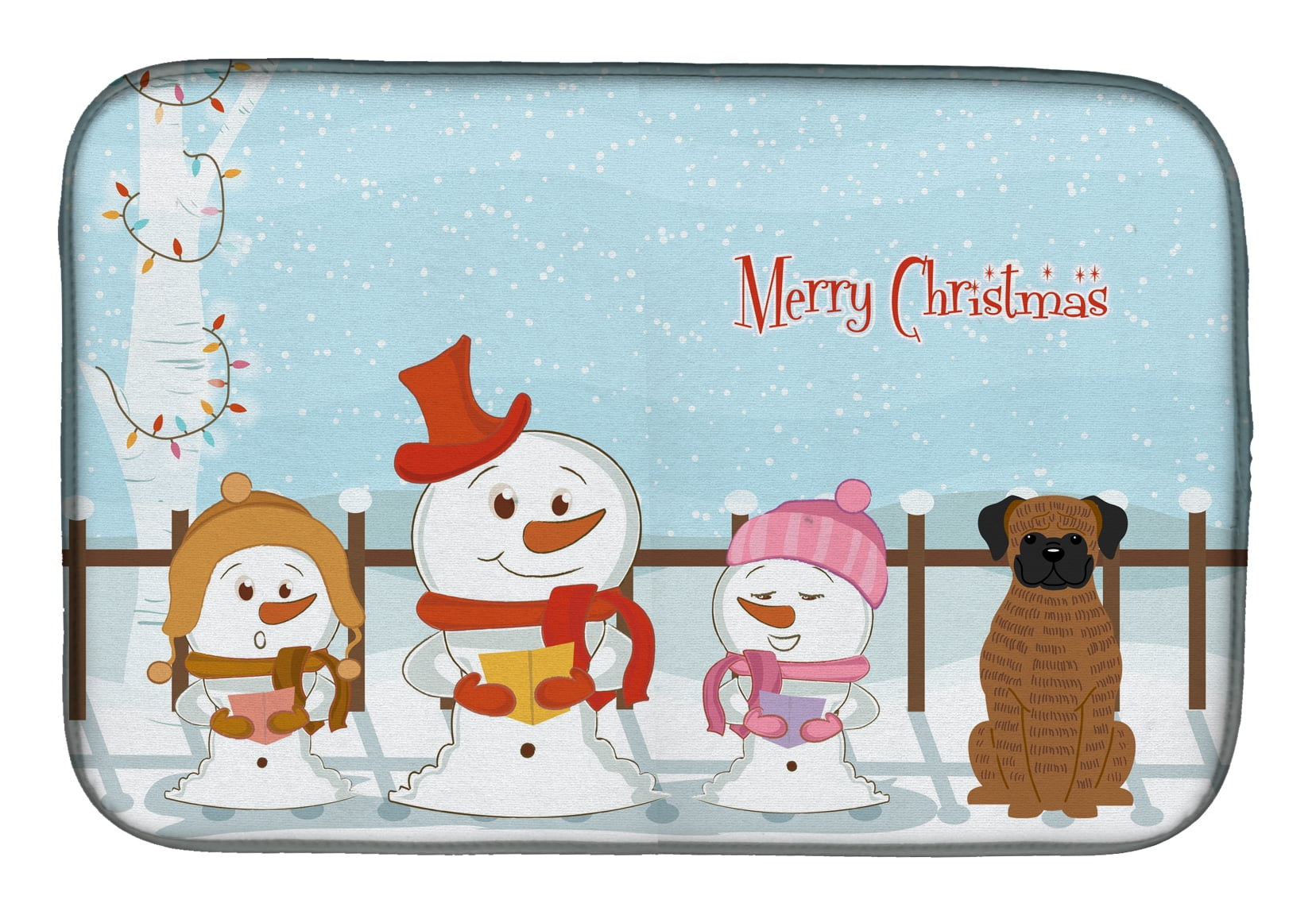 Merry Christmas Carolers Brindle Boxer Dish Drying Mat