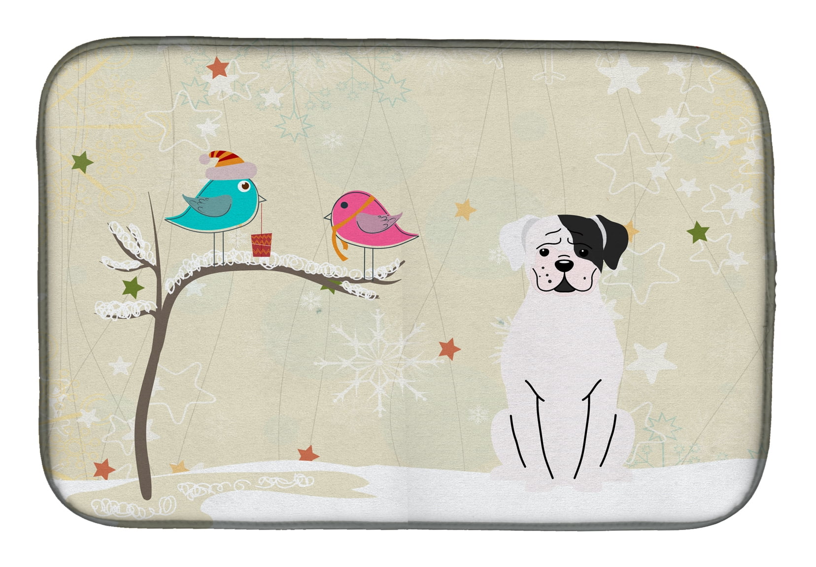 Christmas Presents Between Friends White Boxer Cooper Dish Drying Mat