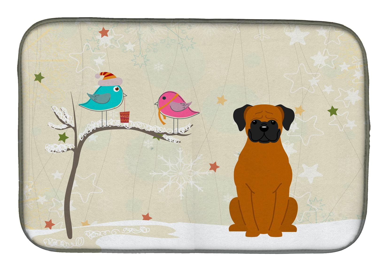 Christmas Presents Between Friends Fawn Boxer Dish Drying Mat