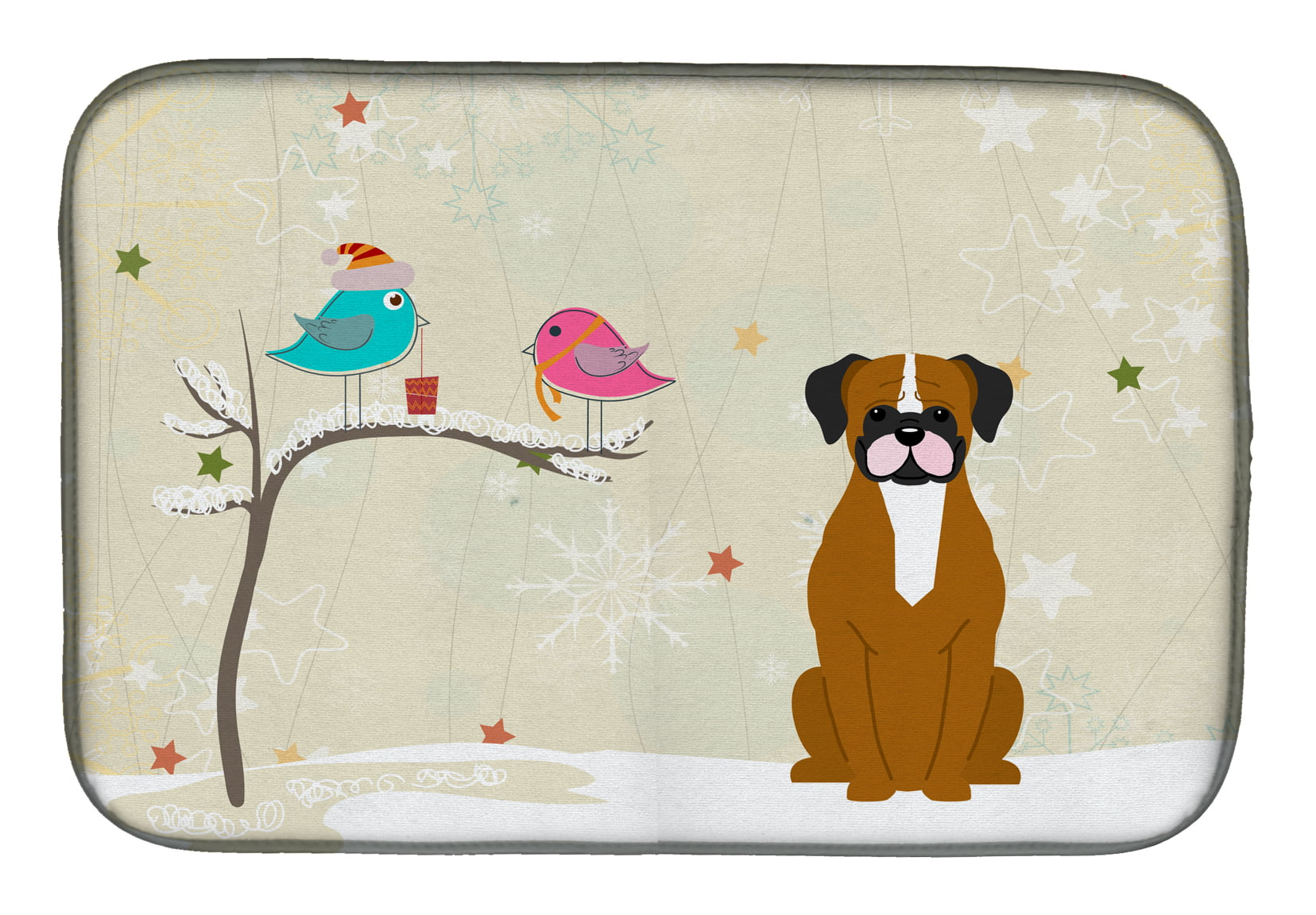 Christmas Presents Between Friends Flashy Fawn Boxer Dish Drying Mat