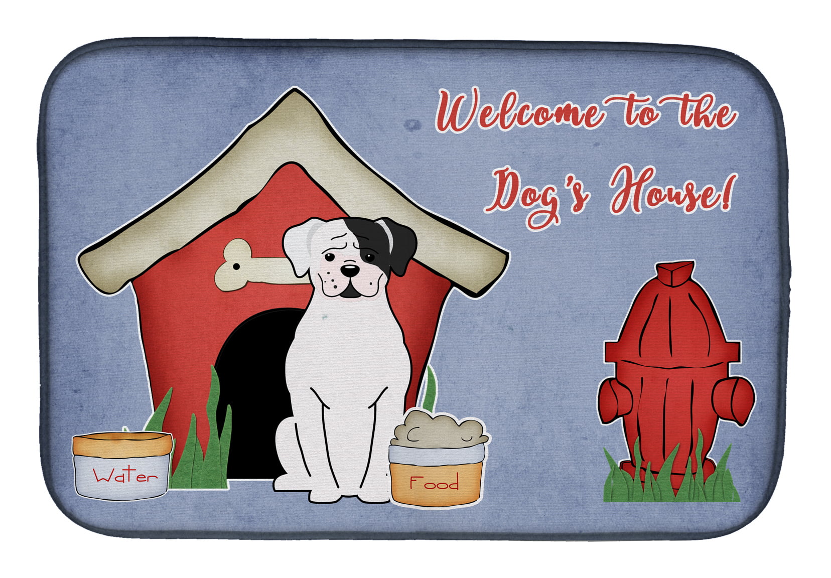 Dog House Collection White Boxer Cooper Dish Drying Mat