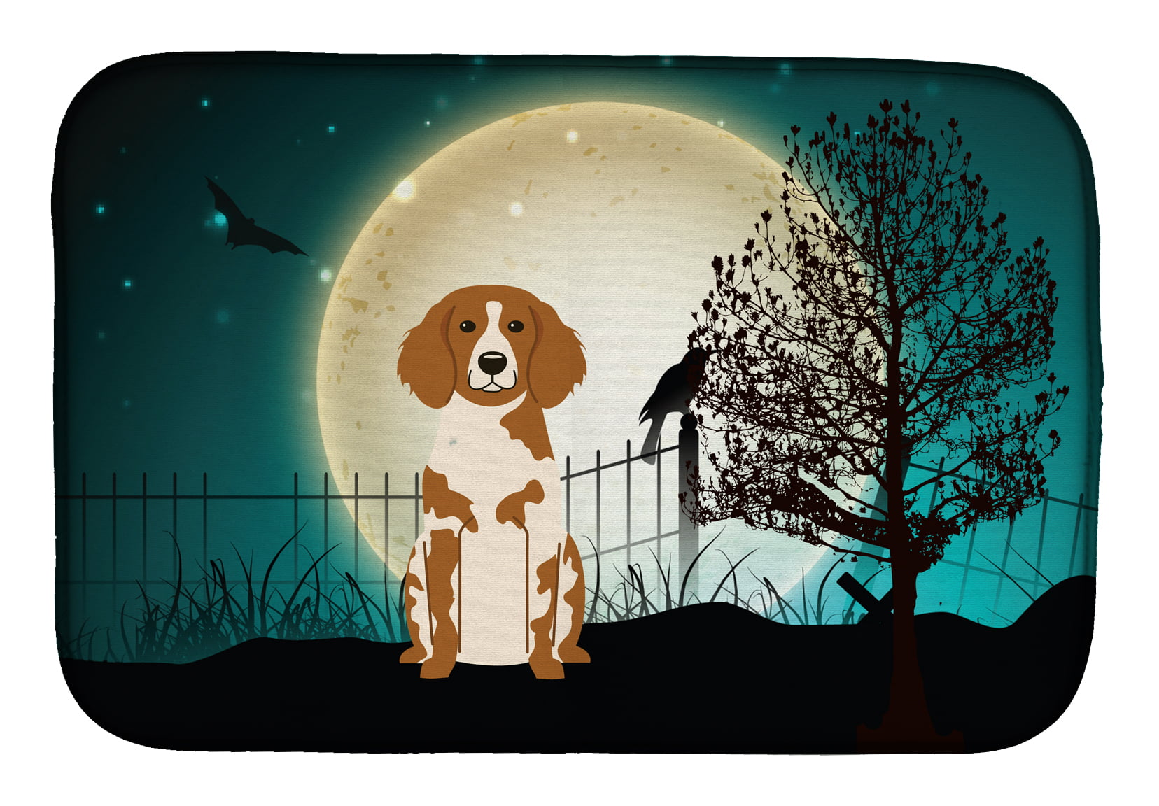 Halloween Scary Brittany Spaniel Dish Drying Mat