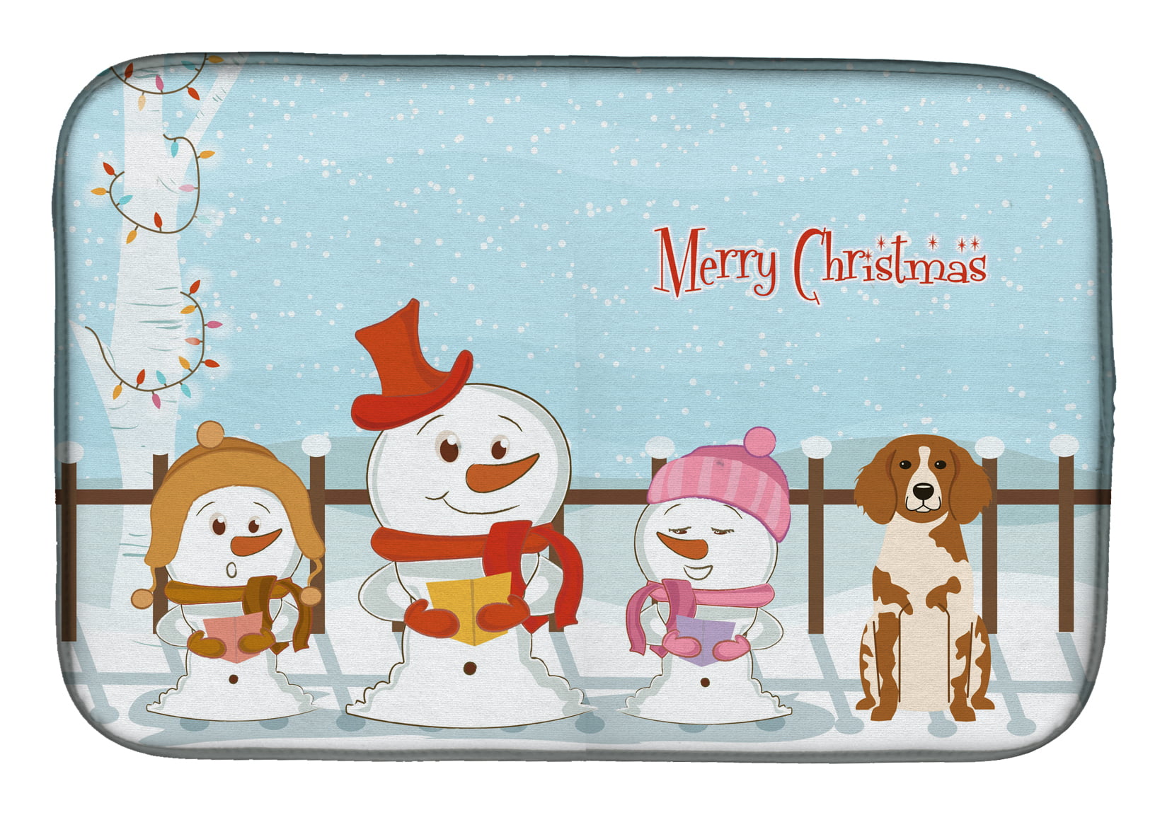 BB2403DDM Merry Christmas Carolers Brittany Spaniel Dish Drying Mat