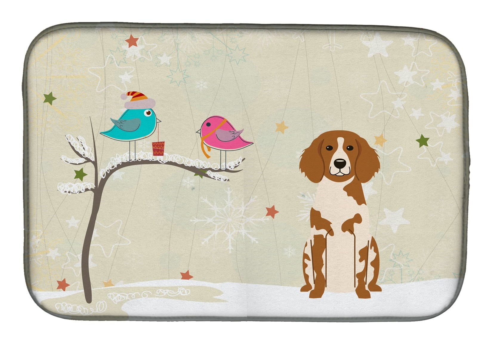 Christmas Presents Between Friends Brittany Spaniel Dish Drying Mat