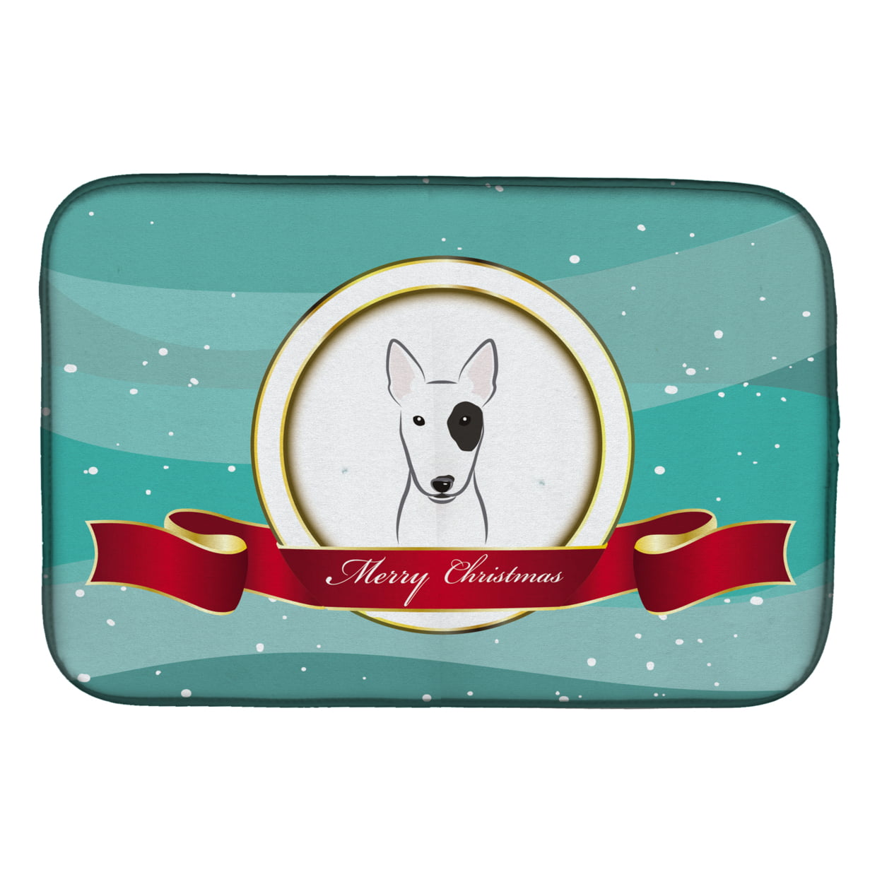 Bull Terrier Merry Christmas Dish Drying Mat