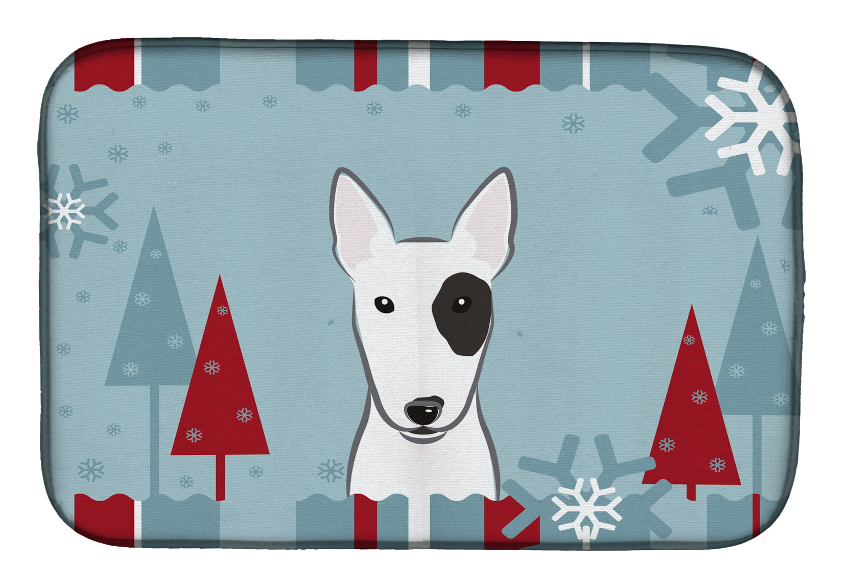 Winter Holiday Bull Terrier Dish Drying Mat