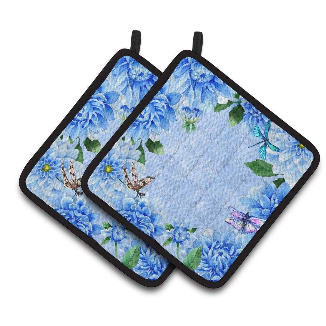 Blue Dahlias Pair of Pot Holders
