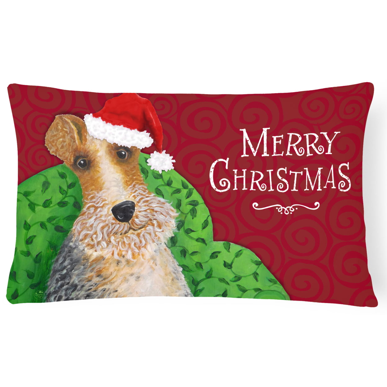 Wire Fox Terrier Christmas Canvas Fabric Decorative Pillow