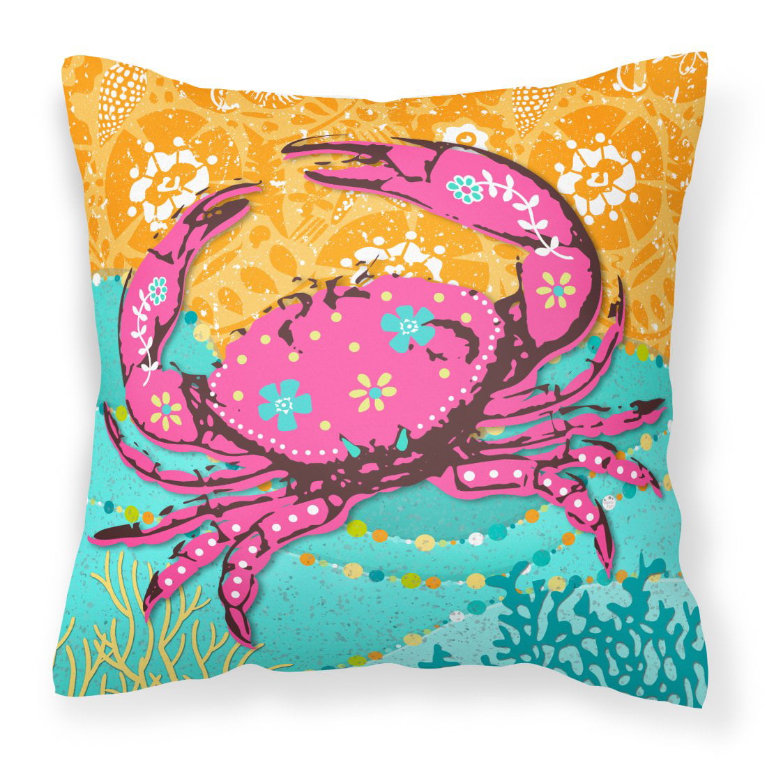 Coastal Pink Crab Fabric Decorative Pillow