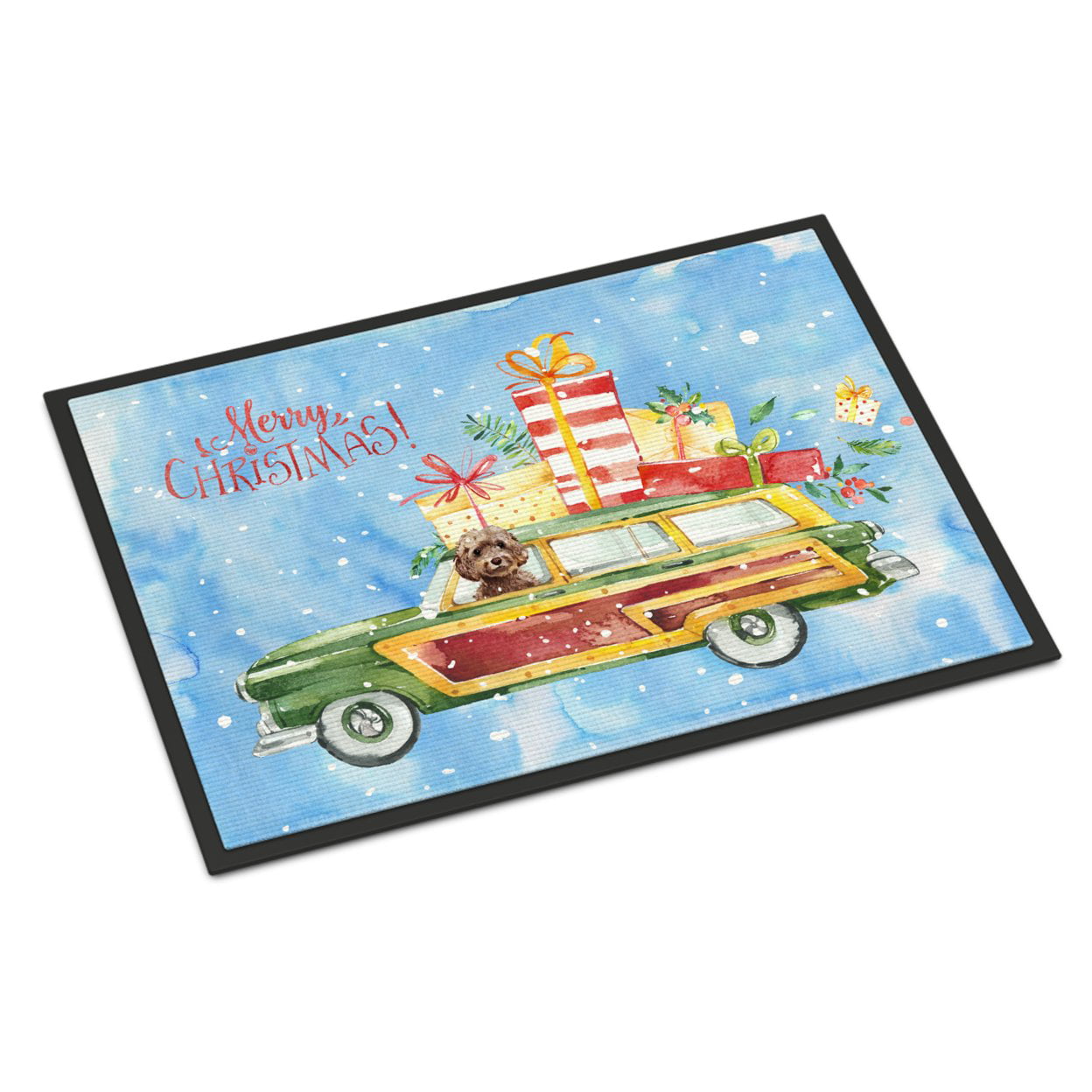 18 x 27 in. Merry Christmas Brown Cockapoo Indoor or Outdoor Mat