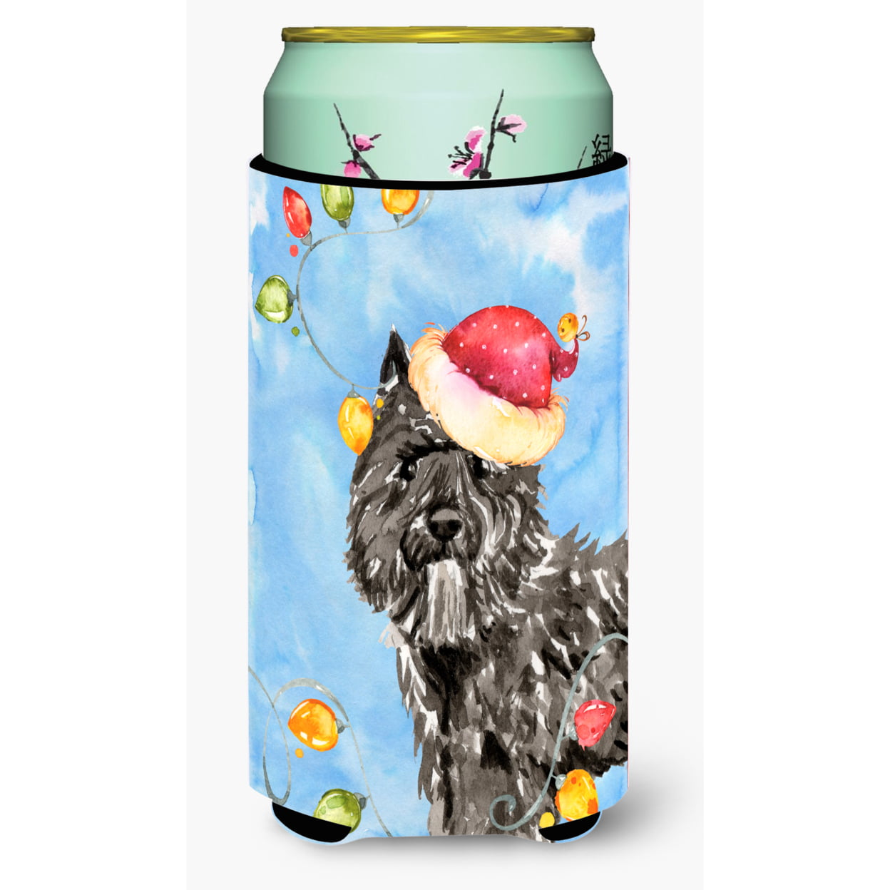 Christmas Lights Bouvier Des Flandres Tall Boy Beverage Insulator Hugger